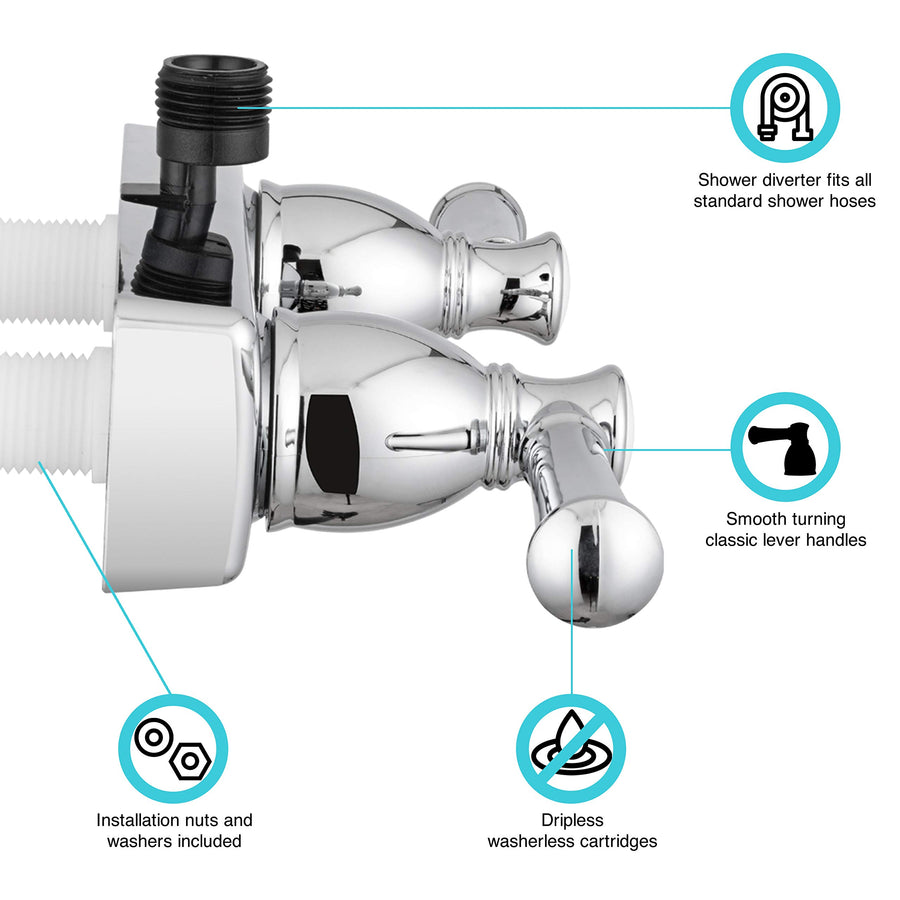 Dura Faucet RV Shower Faucet DF-SA100L-CP Valve Diverter with Hot/Cold Handles (Chrome)