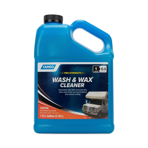 Camco Wash & Wax Cleaner for Vehicles, RVs, and Trailers - Contains 100% Carnauba Wax |Provides a Clean Shiny Finish Without Buffing| Waterproof Resistant Beading Action - 1 Gallon (40498)