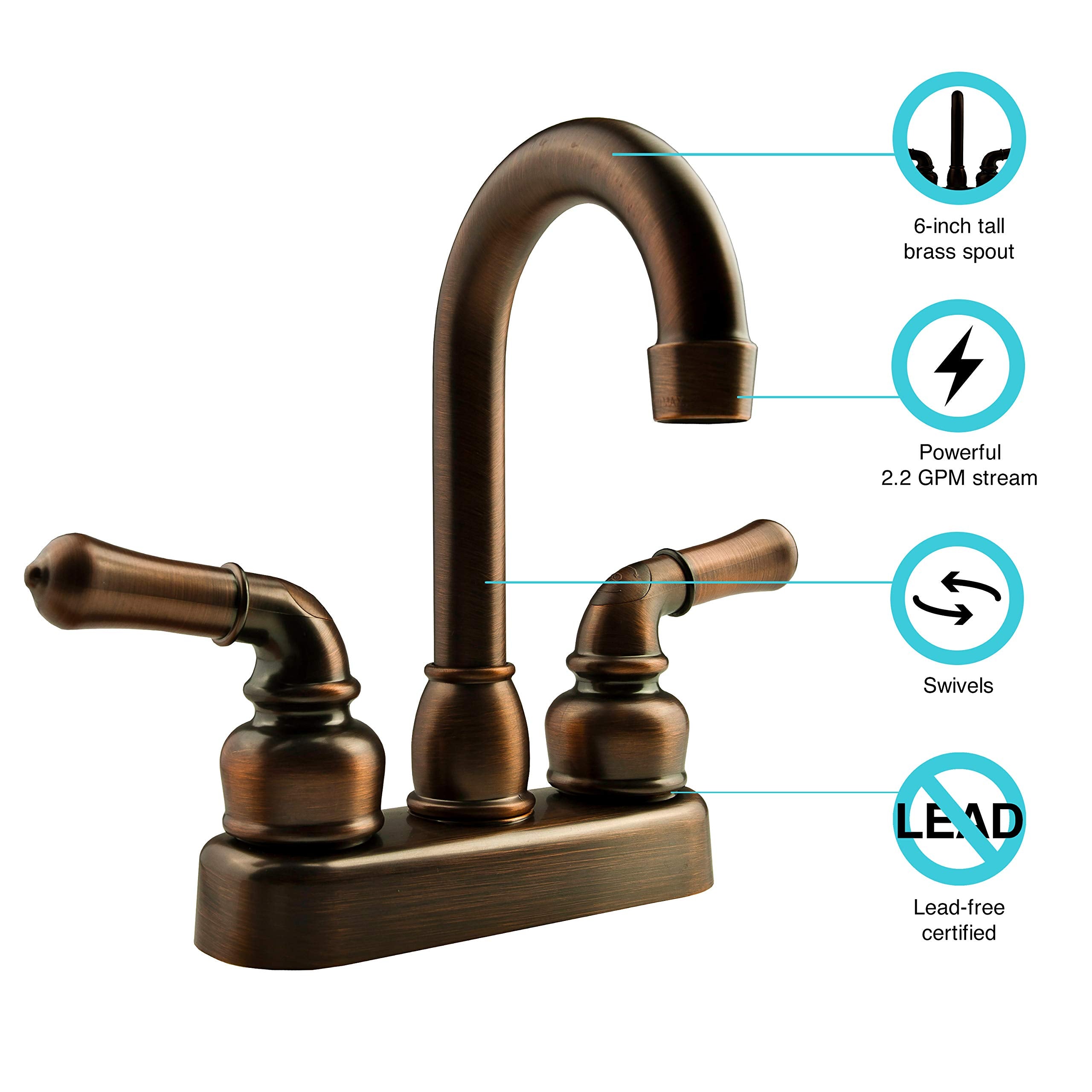 Dura Faucet RV Swivel Bar Faucet DF-PB150C-ORB with Classical Levers, 6 inch Spout (Oil-Rubbed Bronze)