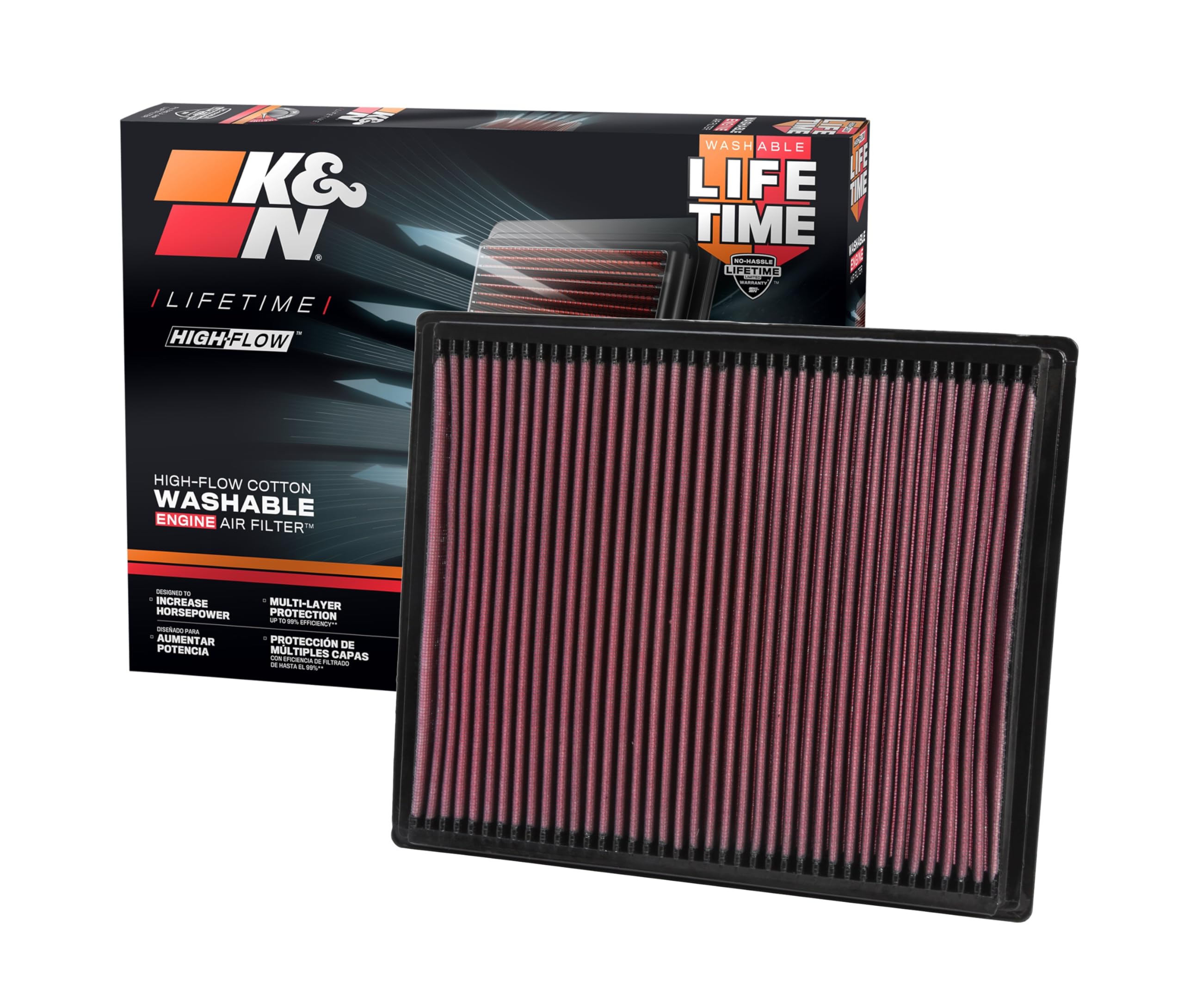 High-Flow K&N Original Lifetime Engine Air Filter: Increase Power: Compatible with 2004-2021 Nissan/Infiniti: Pathfinder, Frontier, NV1500, NV2500, NV3500, Armada, Titan, Xterra, QX56, 33-2286