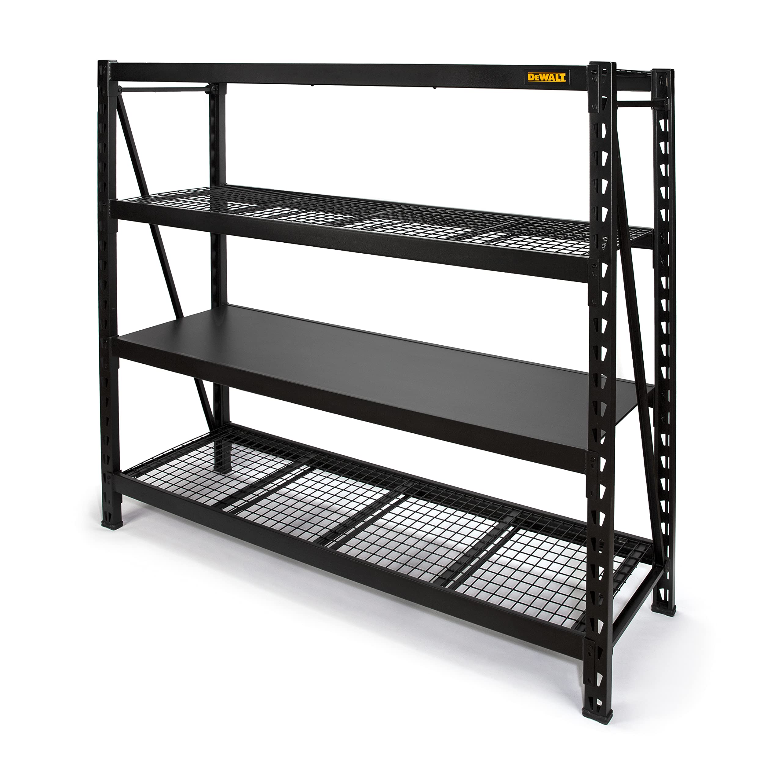 6-Foot Tall DEWALT, 4 Shelf Steel Wire Deck Industrial Storage Rack, Adjustable for Custom Workshop/Garage Storage Solutions, Total Capacity: 10,000 lbs. (DXST10000BLK)