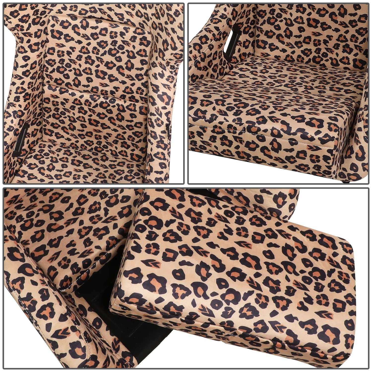 NRG Innovations Prisma Fixed Back Bucket Racing Seat NRG-FRP-302-BR-SAVAGE with Bottom Mount Bracket, Brown Savage Leopard Print Fabric/White Pearl Back