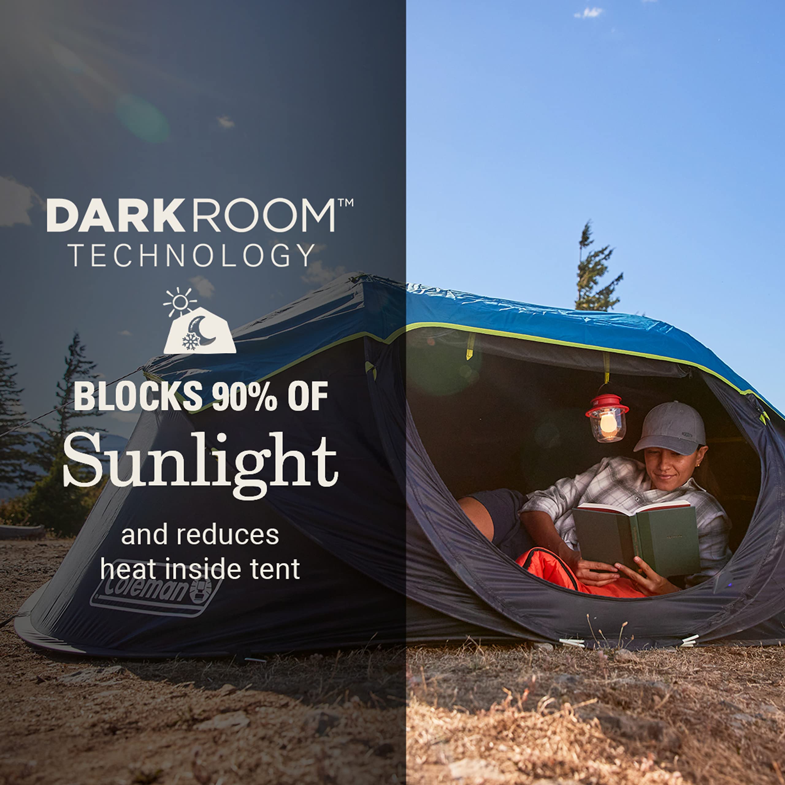 Coleman Camping Tent Pop-Up with Dark Room Technology, 2/4 Person Sets Up in 10 Seconds & Blocks 90% of Sunlight, Includes Pre-Assembled Poles, Adjustable Rainfly, & Taped Floor Seams