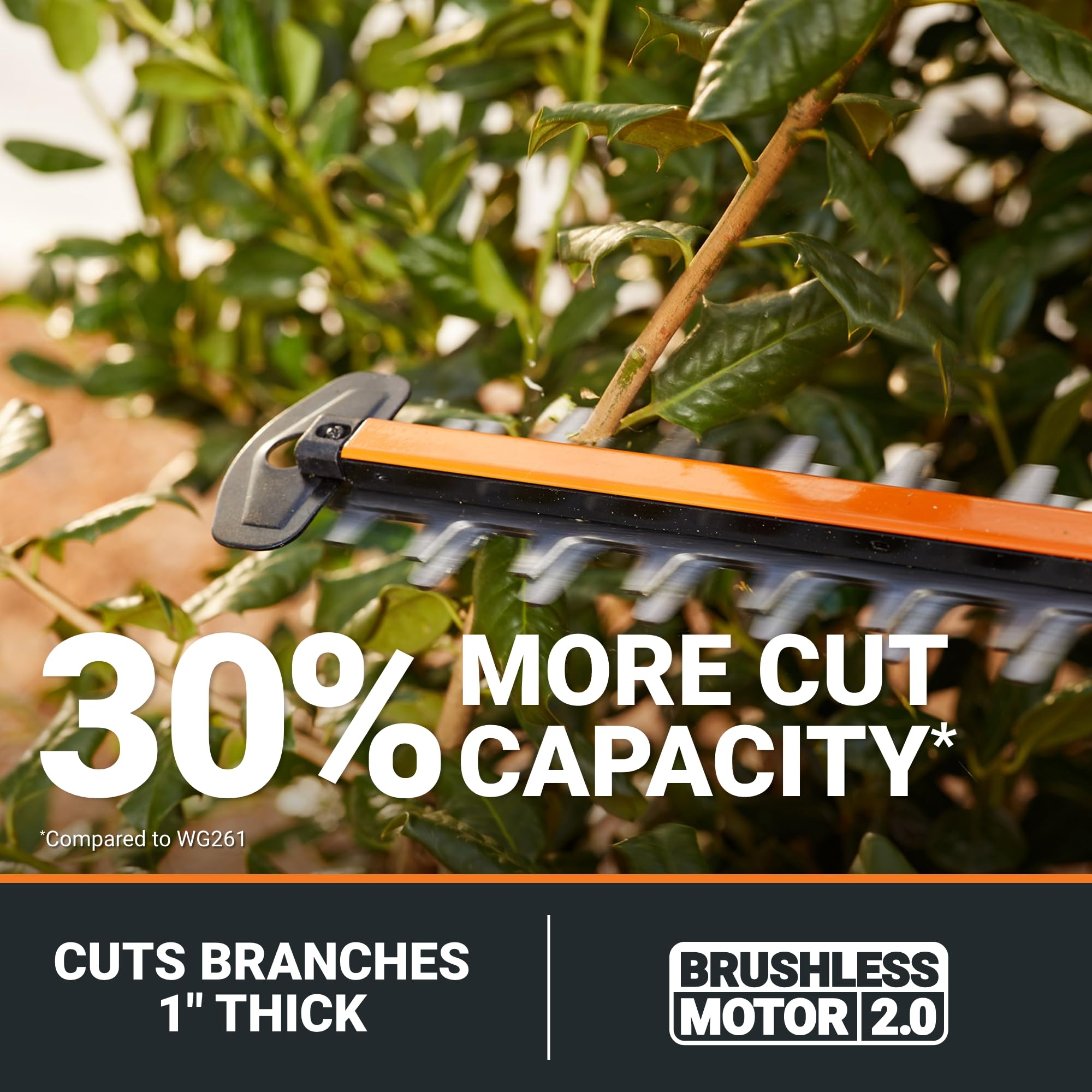 WORX 22" Nitro Cordless Hedge Trimmer, Electric Hedge Trimmer with Dual-Action Blades & 3400 SPM, Brushless Bush Trimmer Cuts Branches 1" Thick, 4.0 Ah Battery & Charger Included, WG263