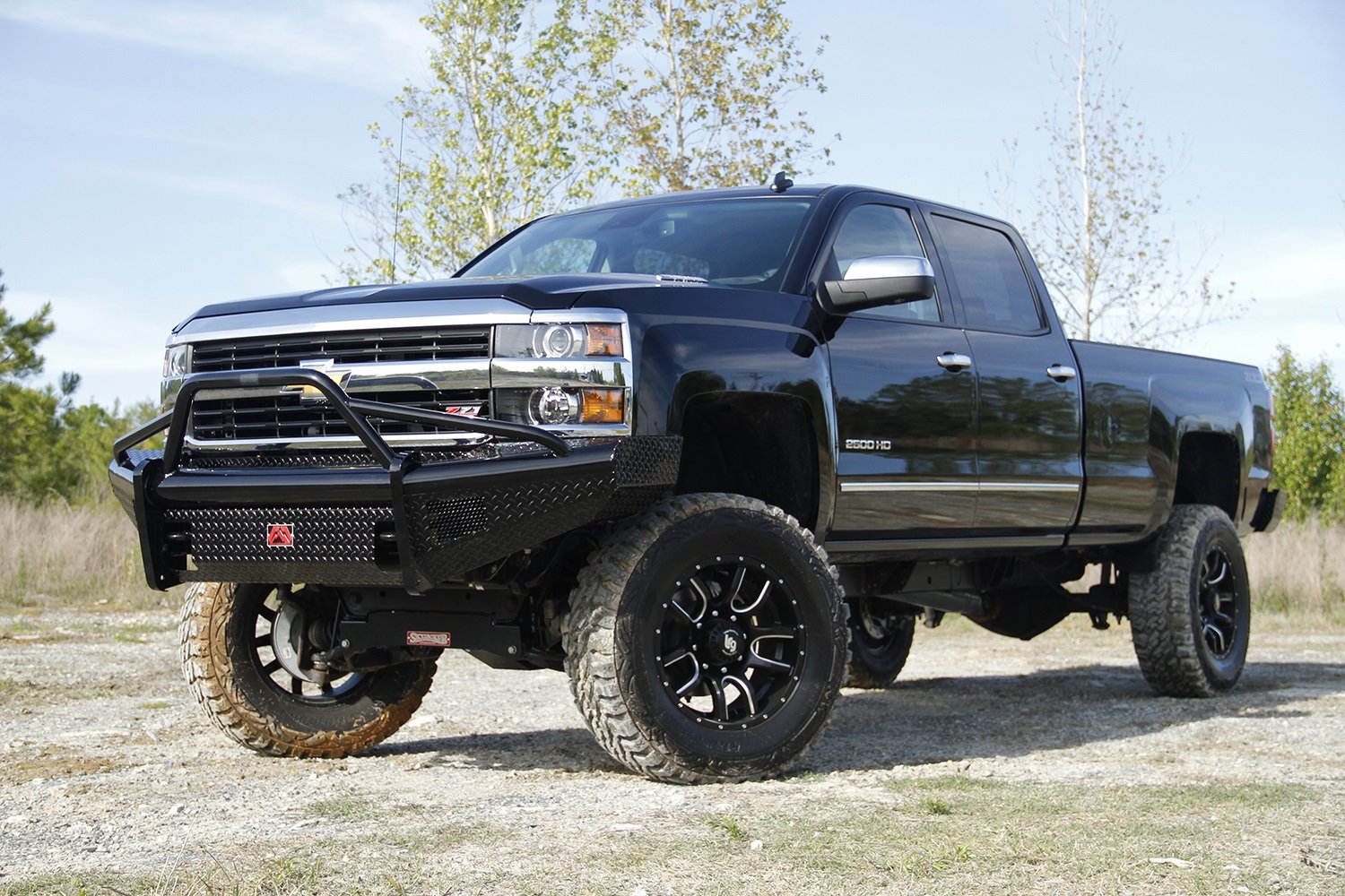 Black Steel Fab Fours Front Ranch Bumper CH08-S2062-1 2 Stage Black Powder Coated w/Pre-Runner Grill Guard Incl. Light Cut-Outs