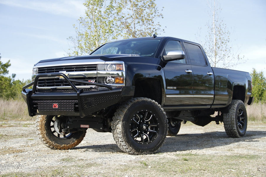 Fab Fours Black Steel Front Ranch Bumper CH11-S2762-1 2 Stage Black Powder Coated w/Pre-Runner Grill Guard Incl. Light Cut-Outs