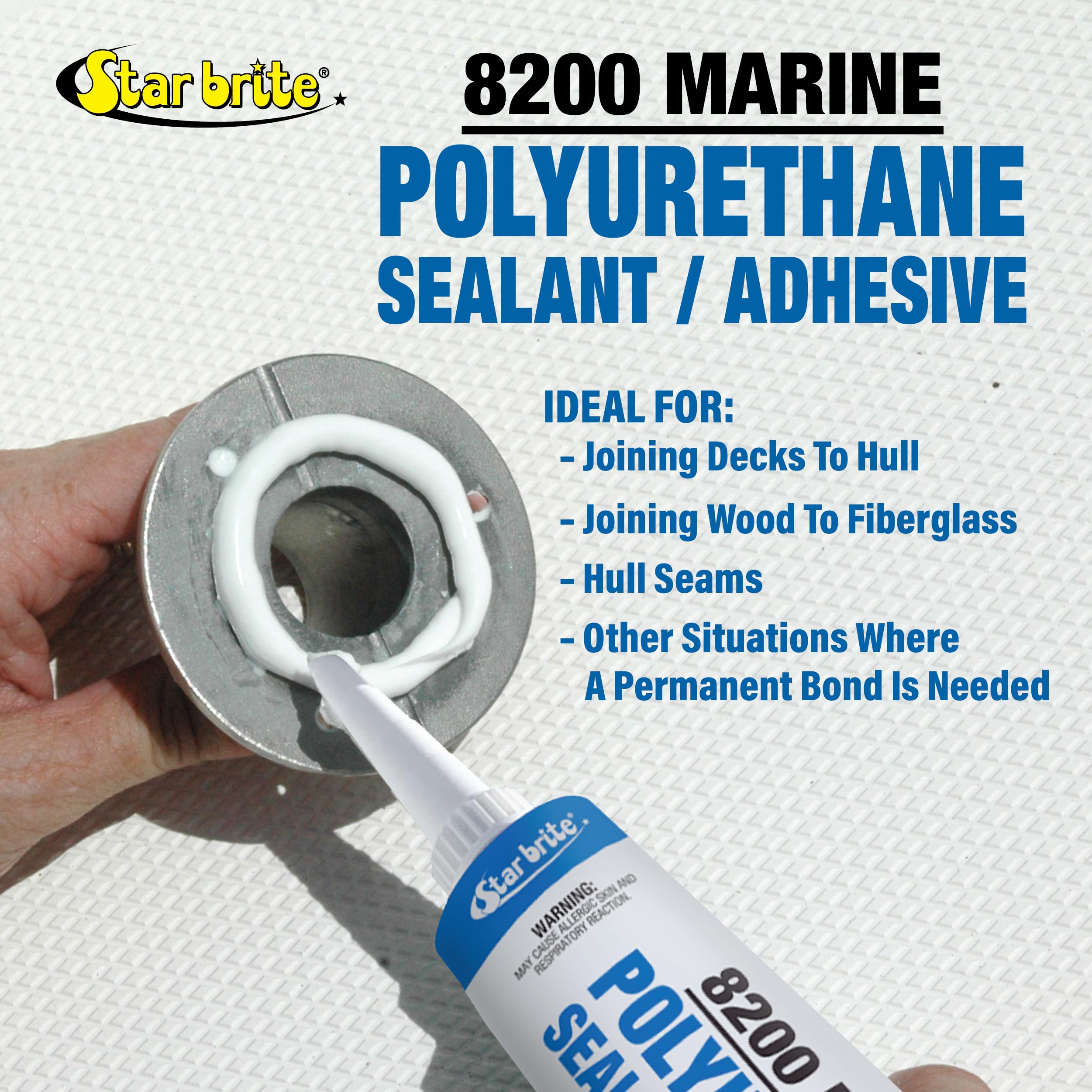 Marine Polyurethane Sealant & Adhesive STAR BRITE - Permanent Waterproof Bond for Decks, Hulls, Wood, Fiberglass - Flexible, Paintable, UV & Water Resistant - Above & Below Waterline - White (083301)