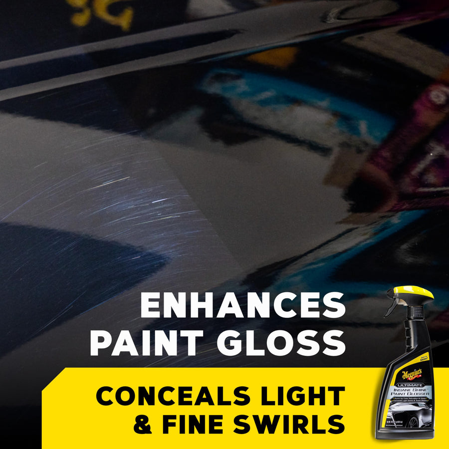 Meguiar's Ultimate Paint Glosser Insane Shine, Easy-to-Use Spray On and Wipe Off Product to Minimize Swirls and Enhance Glossy Paint Using Specialized Polymers, 16 Oz Spray Bottle