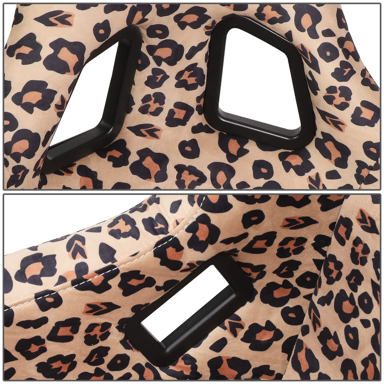 NRG Innovations Prisma Fixed Back Bucket Racing Seat NRG-FRP-302-BR-SAVAGE with Bottom Mount Bracket, Brown Savage Leopard Print Fabric/White Pearl Back