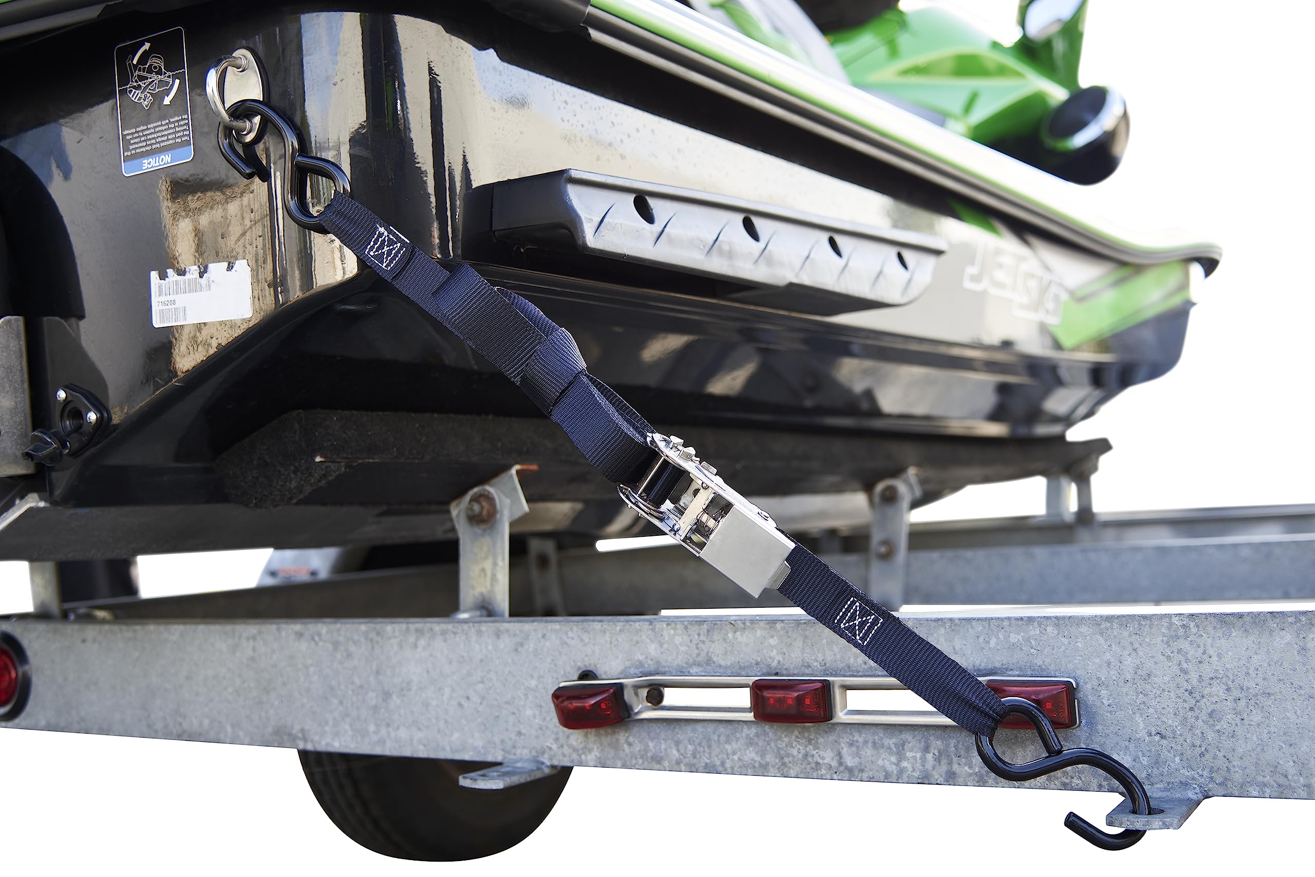 1" x 8' Stainless Steel Ratchet Tie-Down Keeper Koastal With Vinyl S-Hooks - 500 lbs. Working Load Limit And 1,500 lbs. Break Strength