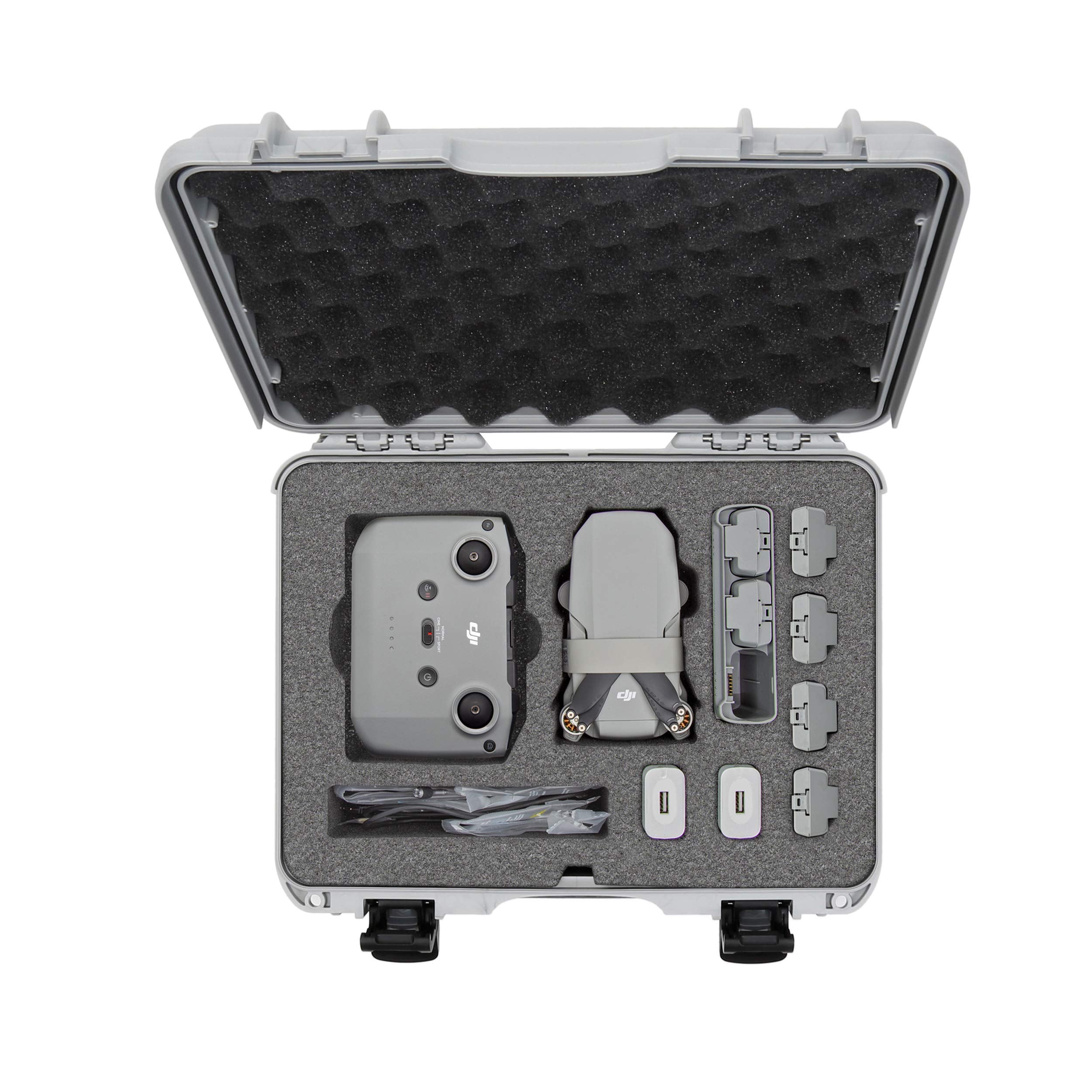 Waterproof Nanuk 910 Hard Case with Foam Insert for DJI Mavic Mini 2 Fly More - Silver