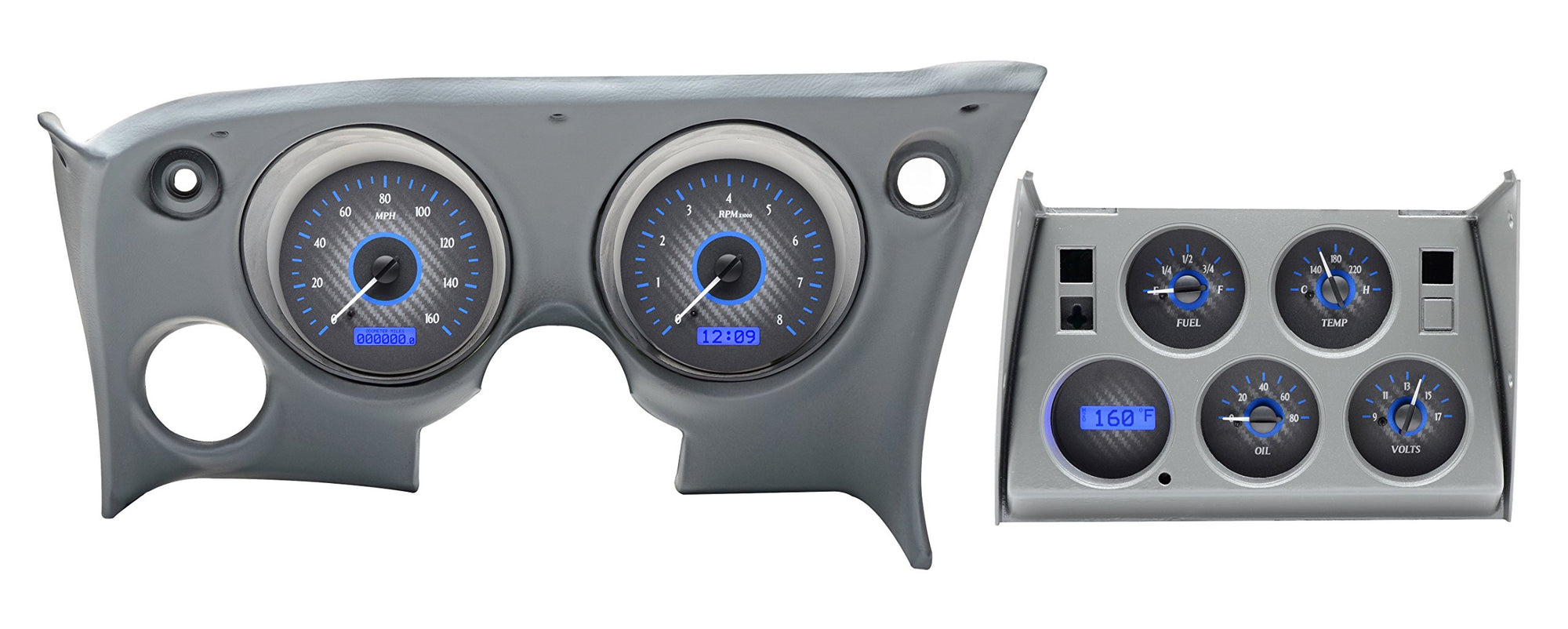 Dakota Digital VHX-68C-VET-C-B Analog Dash Gauge System Compatible with 1968-77 Chevy Corvette Carbon Fiber Blue Backlighting