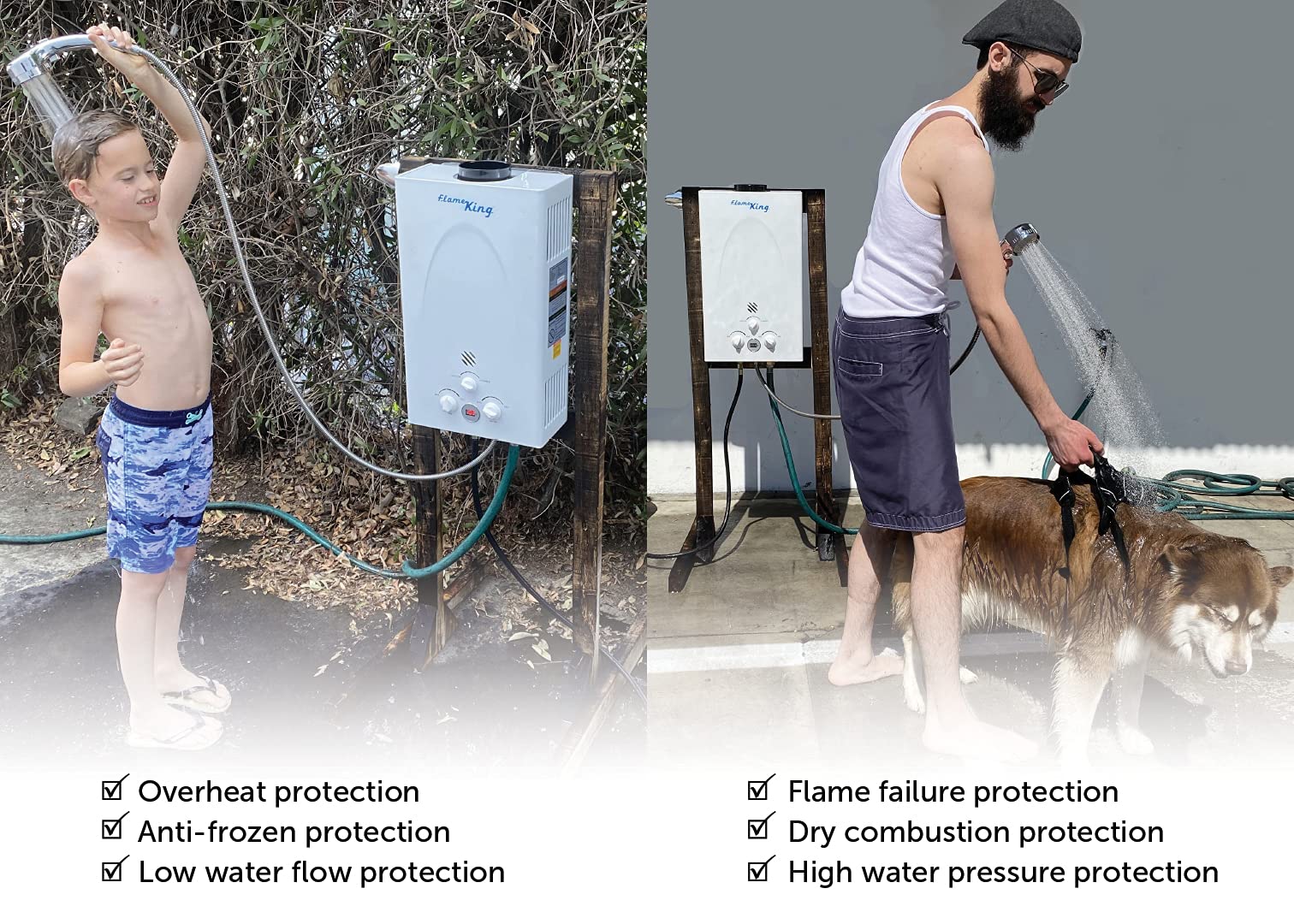 Flame King Tankless Portable Water Heater Propane Gas 10L 2.64 GPM at 68,000 BTU, Outdoor Instant Hot Water Shower for RV, Camping, Farm, Cabins