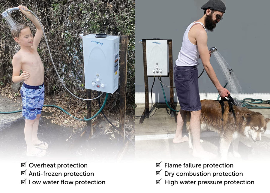 Flame King Tankless Portable Water Heater Propane Gas 10L 2.64 GPM at 68,000 BTU, Outdoor Instant Hot Water Shower for RV, Camping, Farm, Cabins