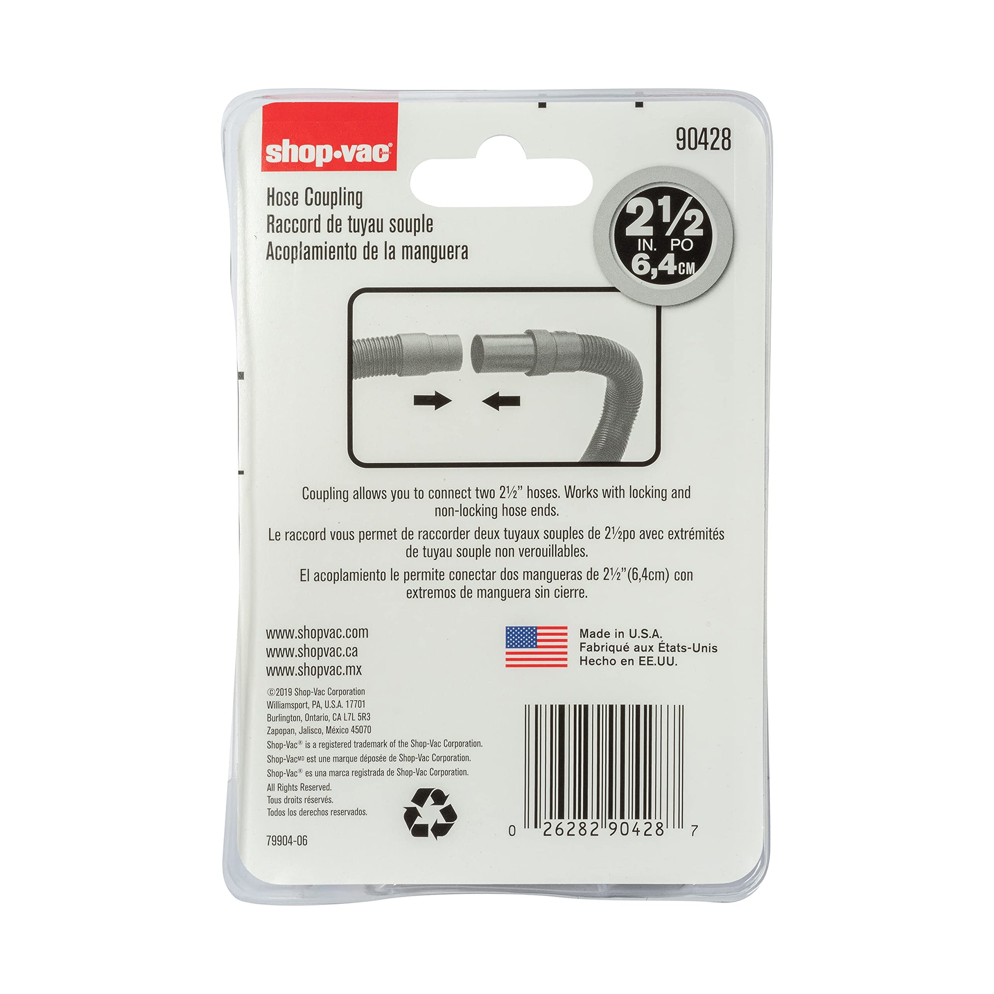2.5 Inch Shop-Vac Hose Coupling, Durable Connection, (1-Pack)