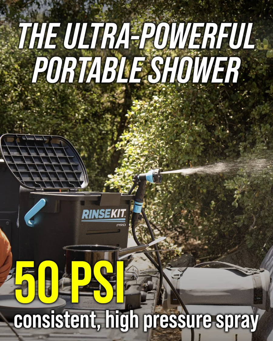 RinseKit Portable Shower PRO 3.5 Gal., High Pressure, Battery Powered, 6 Month Battery Life, On-the-Go Power, Heating Options Available, Easily Portable, Perfect for Camping, Beach, Van Life and More