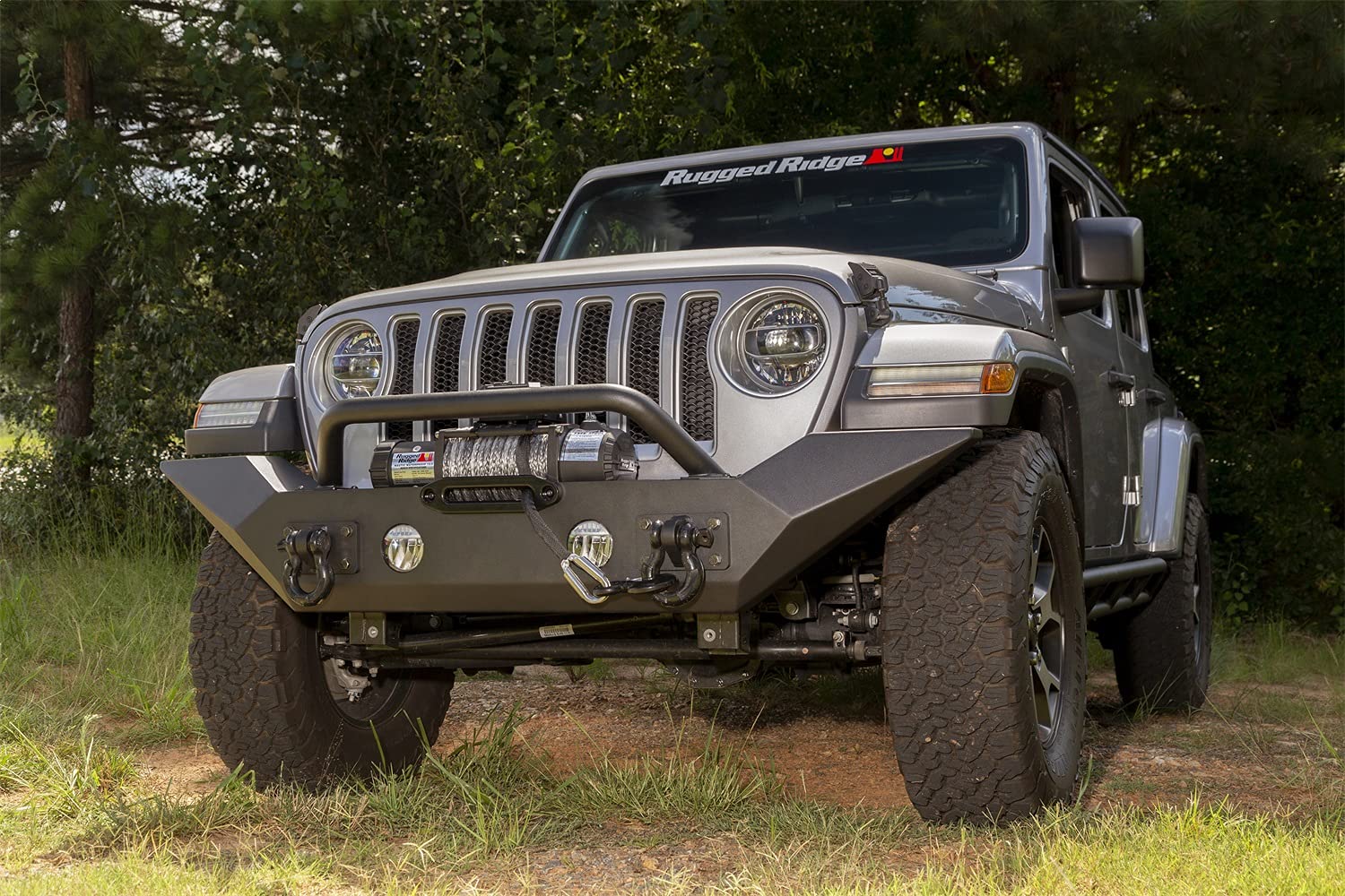 Spartan Rugged Ridge Bumper, Front for Wrangler/Gladiator | Full-Width w/High-Clearance Ends, Overrider, Steel, Black | 11548.41 | Fits 2018-2025 Jeep Wrangler JL; 2020-24 Jeep Gladiator JT