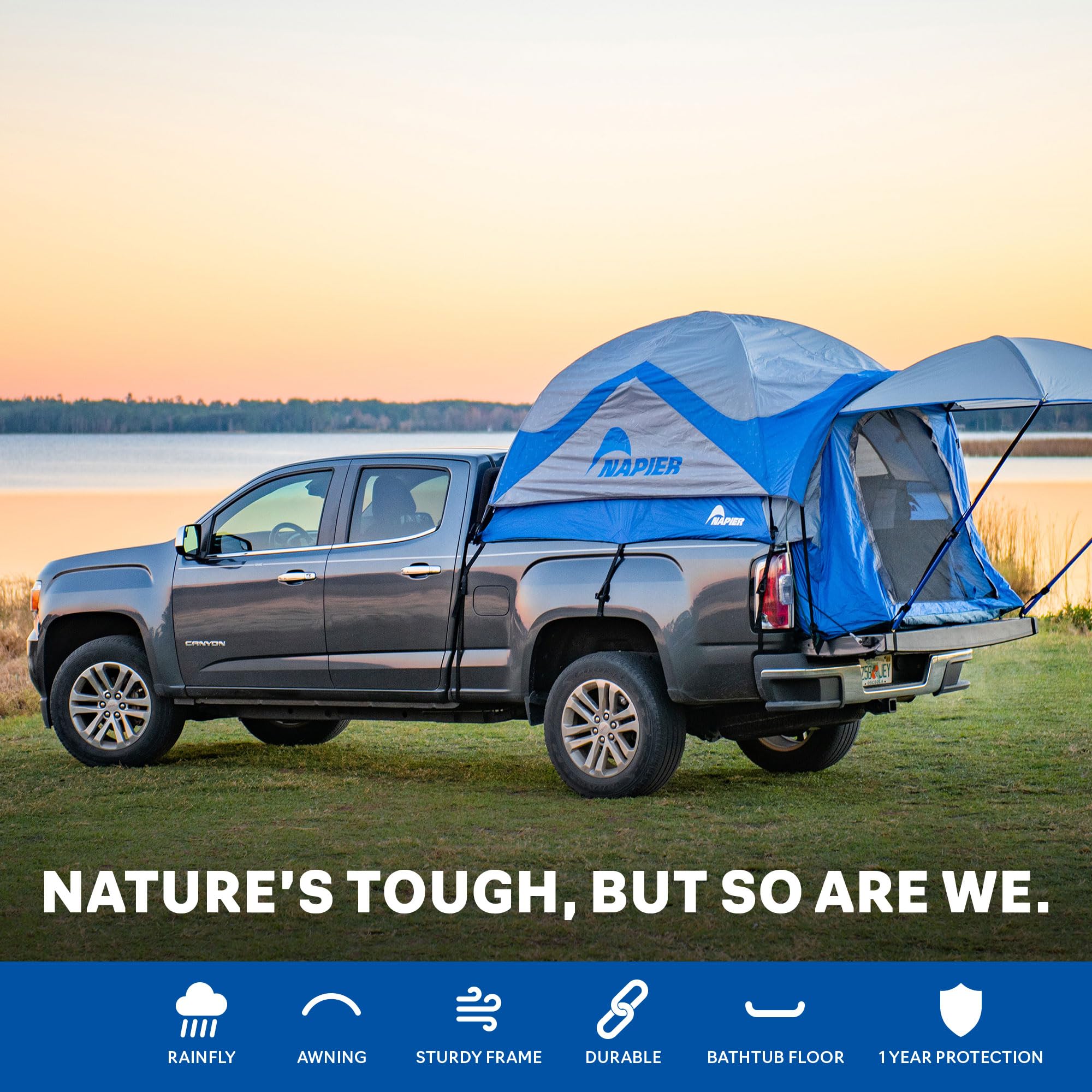 Sportz Napier Truck Tent | Pickup Truck Bed Camping Tent | Full Rainfly | Sturdy and Spacious 2-Person Truck Tent | Easy 15-Minute Setup | Blue/Gray