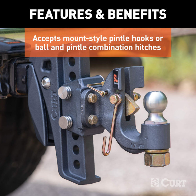 CURT Rebellion XD Adjustable Cushion Hitch Pintle Mount Attachment, Shank Required, Black