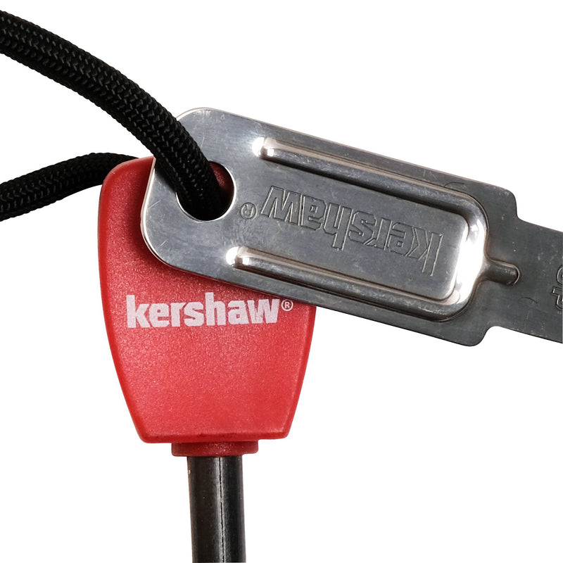 Firestarter Kershaw (1019X),3.1” High-Performance Magnesium Firesteel,Chrome-Plated Striker Steel,Up to 3000 Strikes,Waterproof,Easy to Operate,Red Molded Plastic Handle,Nylon Lanyard,1.1 OZ,Small