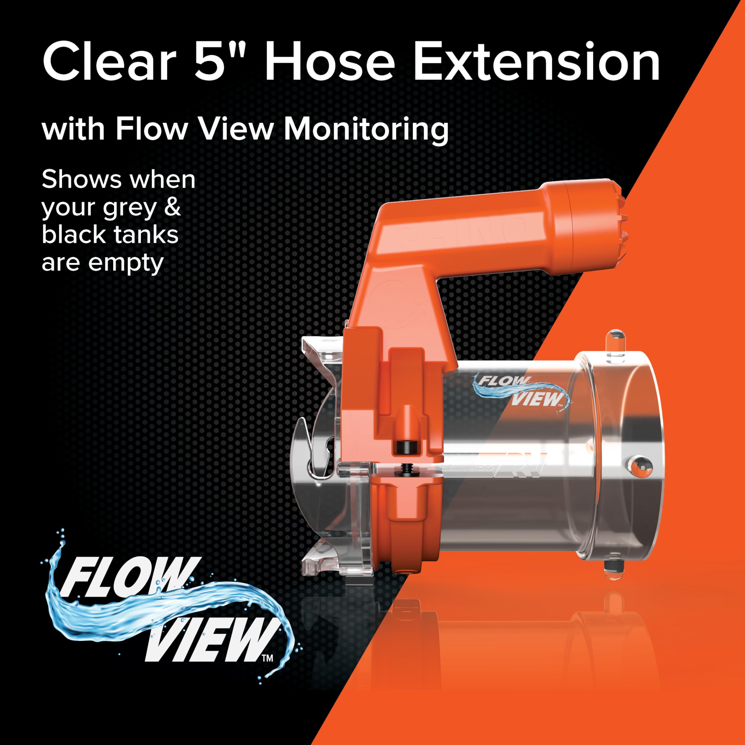 Rhino RV Sewer Hose Extender PRO Camco – 5″ Sewer Hose Extension — Torque-Grip Handle with Built-in LED Flashlight — The Easiest Way to Connect Your RV Sewer Hose (39570)