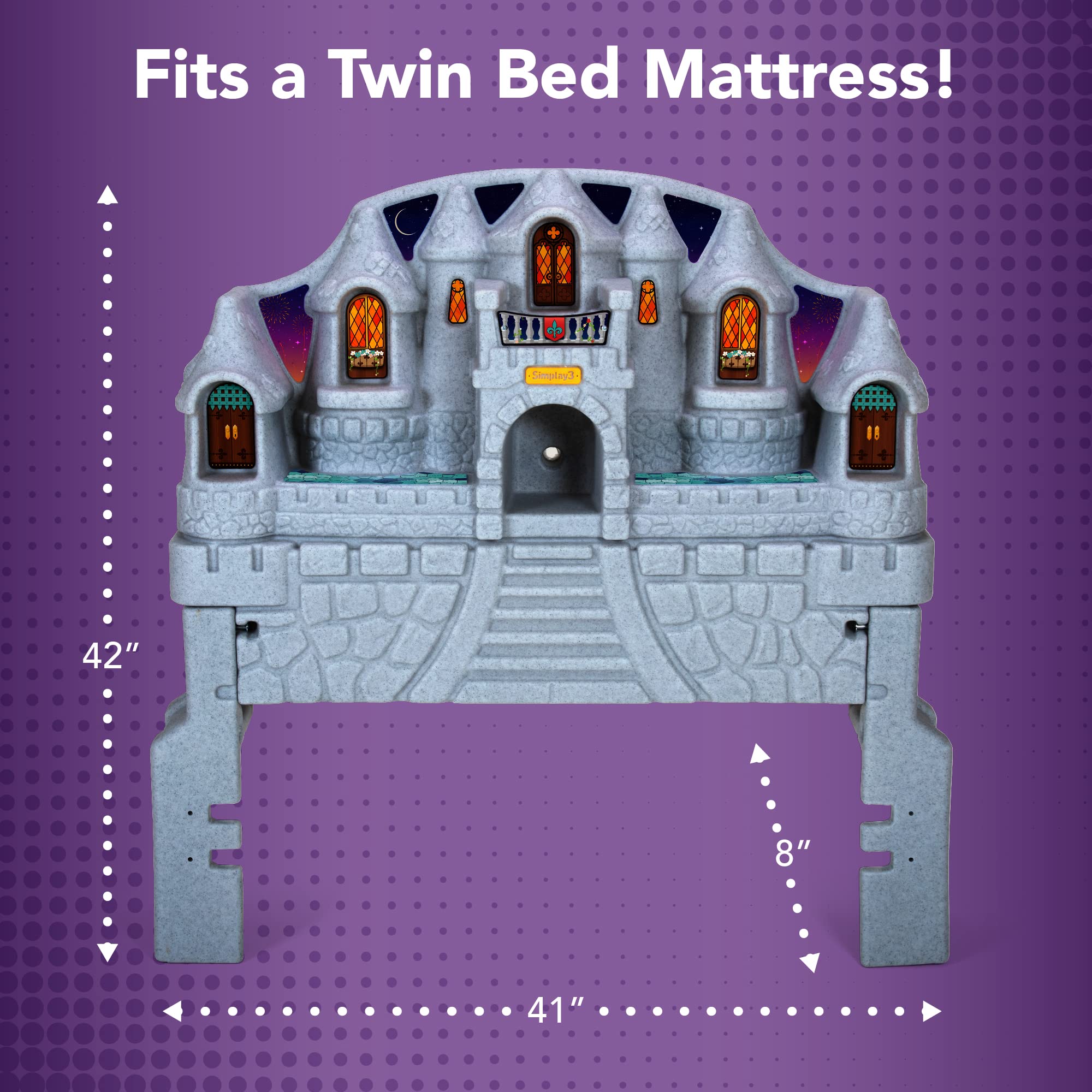 Twin Size Simplay3 Imagination Castle Headboard, Plastic Castle Bed headboard for Toddlers, Kids and Girls with Princess Toy Play Storage Area, Gray & Pink, Made in USA