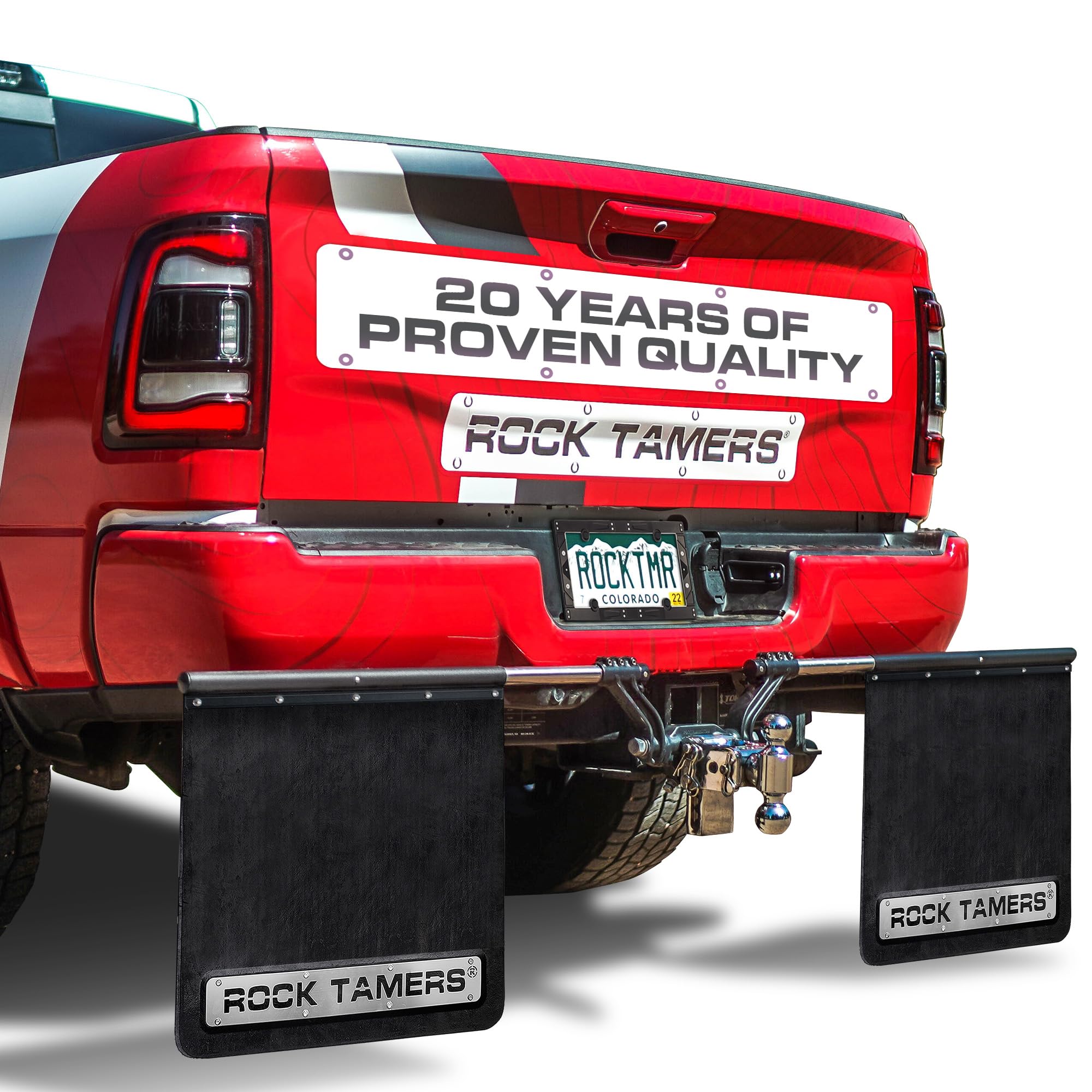 2.5" Rock Tamers 00110 - Official Mudflap System - 2.5" Hitch Receiver - Hitch Mounted Mud Flaps to Protect What You Tow - Removeable and Adjustable-Black/Stainless Steel - 1 System
