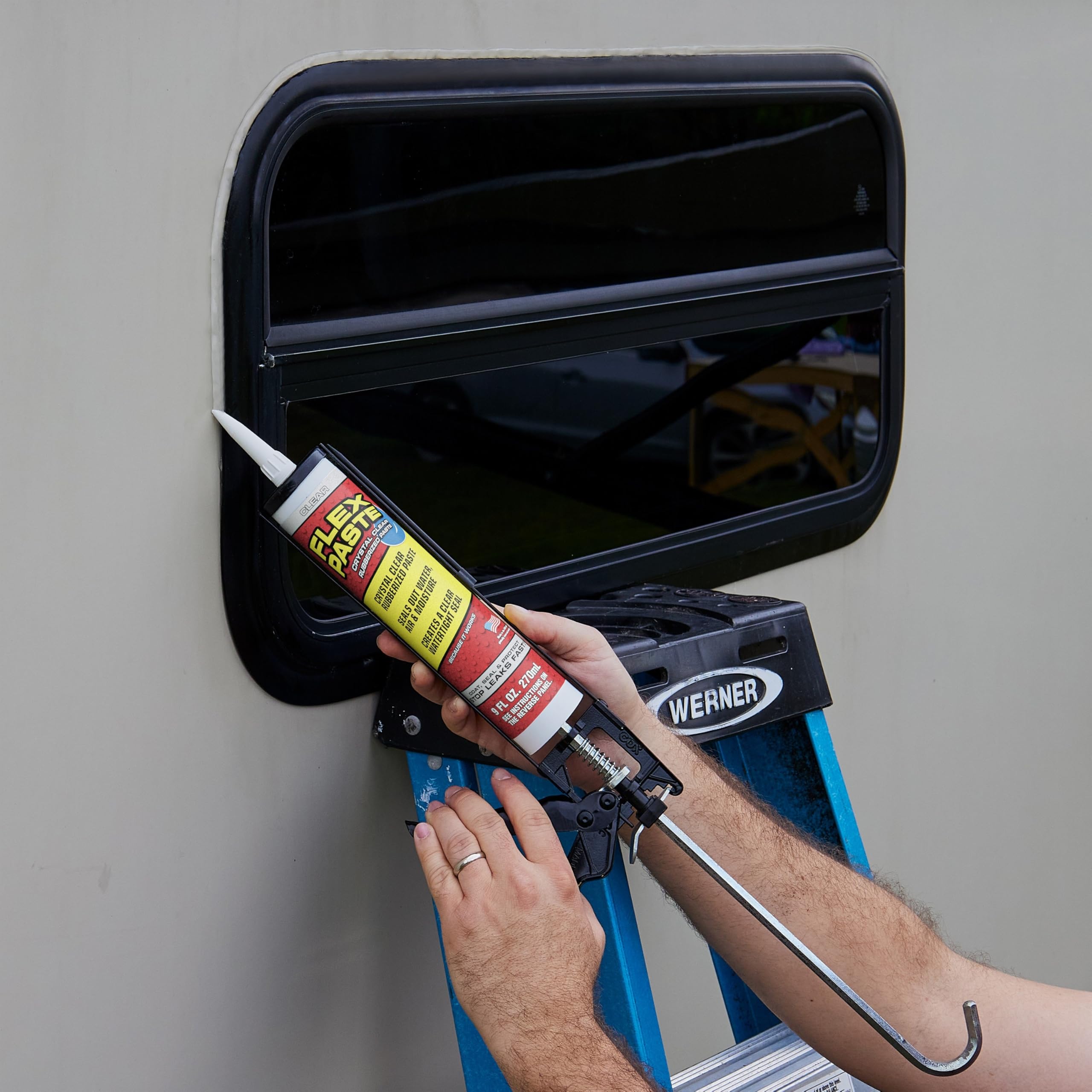 Flex Paste, Paintable Waterproof Putty, Spackle Sealant, Fill Gaps Cracks Holes - Block Out Water and Air - UV Resistant - Walls, Drywall, EPDM, Concrete, Roof, RV Repairs, Clear, Cartridge