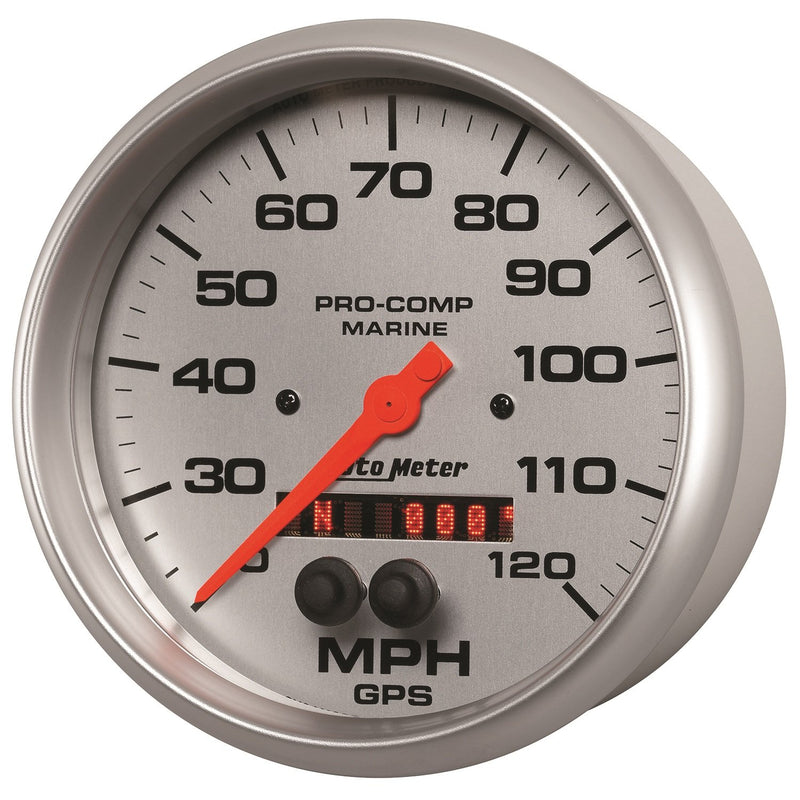 Gauge AutoMeter Speedometer (Marine Silver Ultra-Lite 5", 120Mph, GPS, Marine Silver 200646-33)