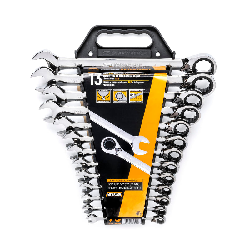 12 Pt. GEARWRENCH 13 Pc. Reversible Ratcheting Combination Wrench Set, SAE - 9509N