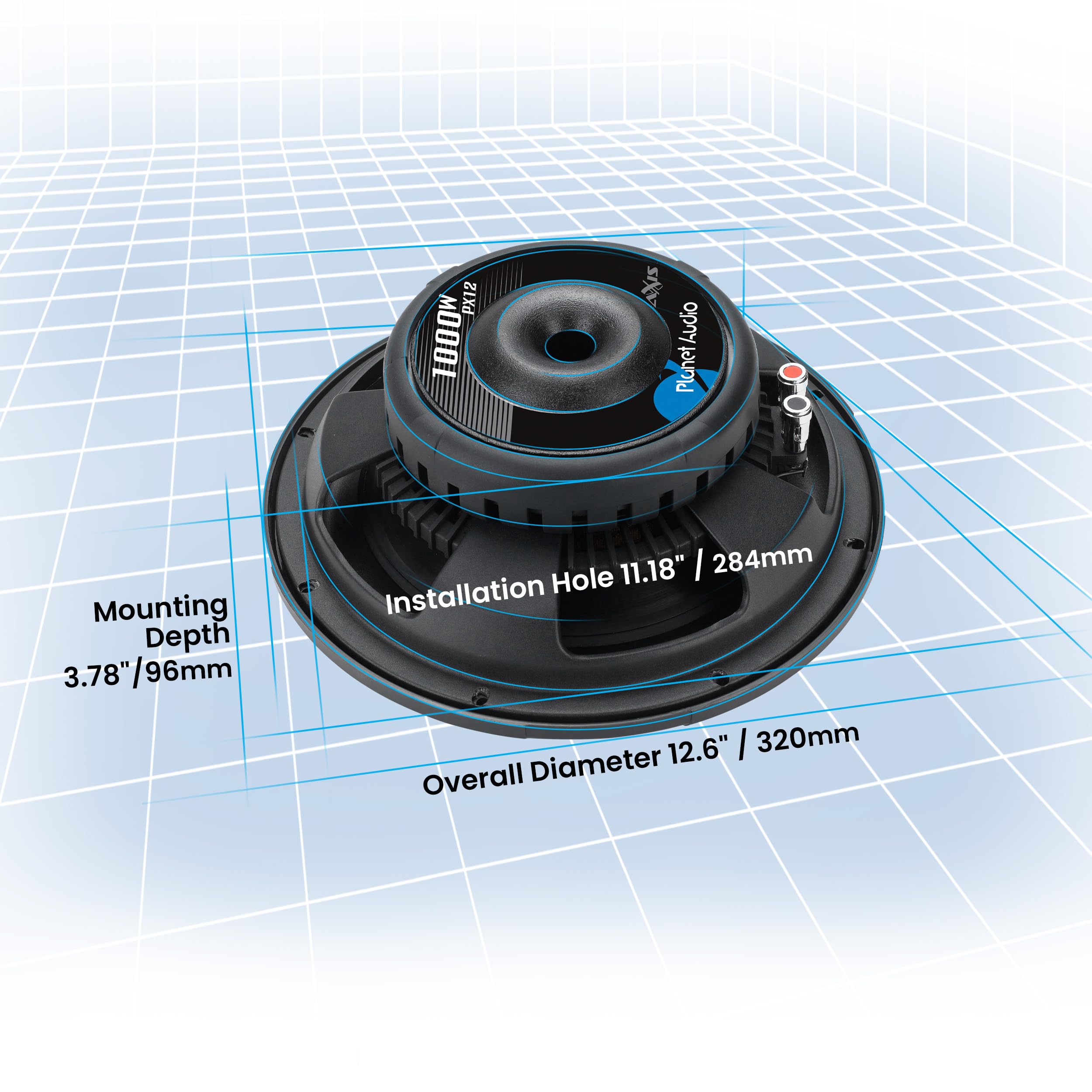 12 Inch Planet Audio PX12 Axis Series Car Subwoofer - 1000 Watts Max, Single 4 Ohm Voice Coil, Sold Individually, Hook Up to Amp