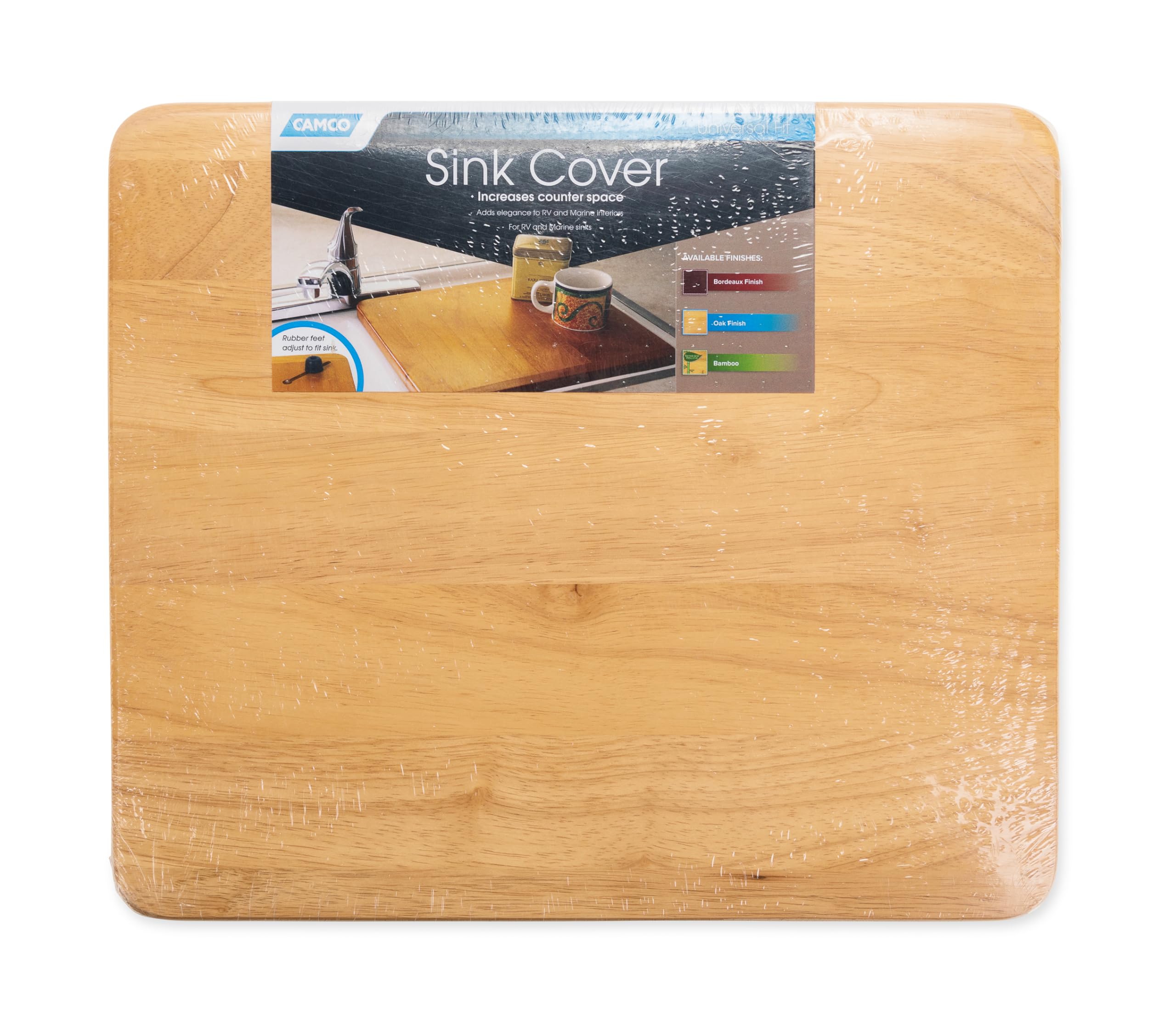 Camco Sink Cover Camper/RV | Features Adjustable Legs w/Non-Slip Feet & Solid Oak Hardwood Top w/Non-Toxic Gloss Finish | Top Measures 13” x 15” | Great for RVs, Campers, Boats & More (43431)