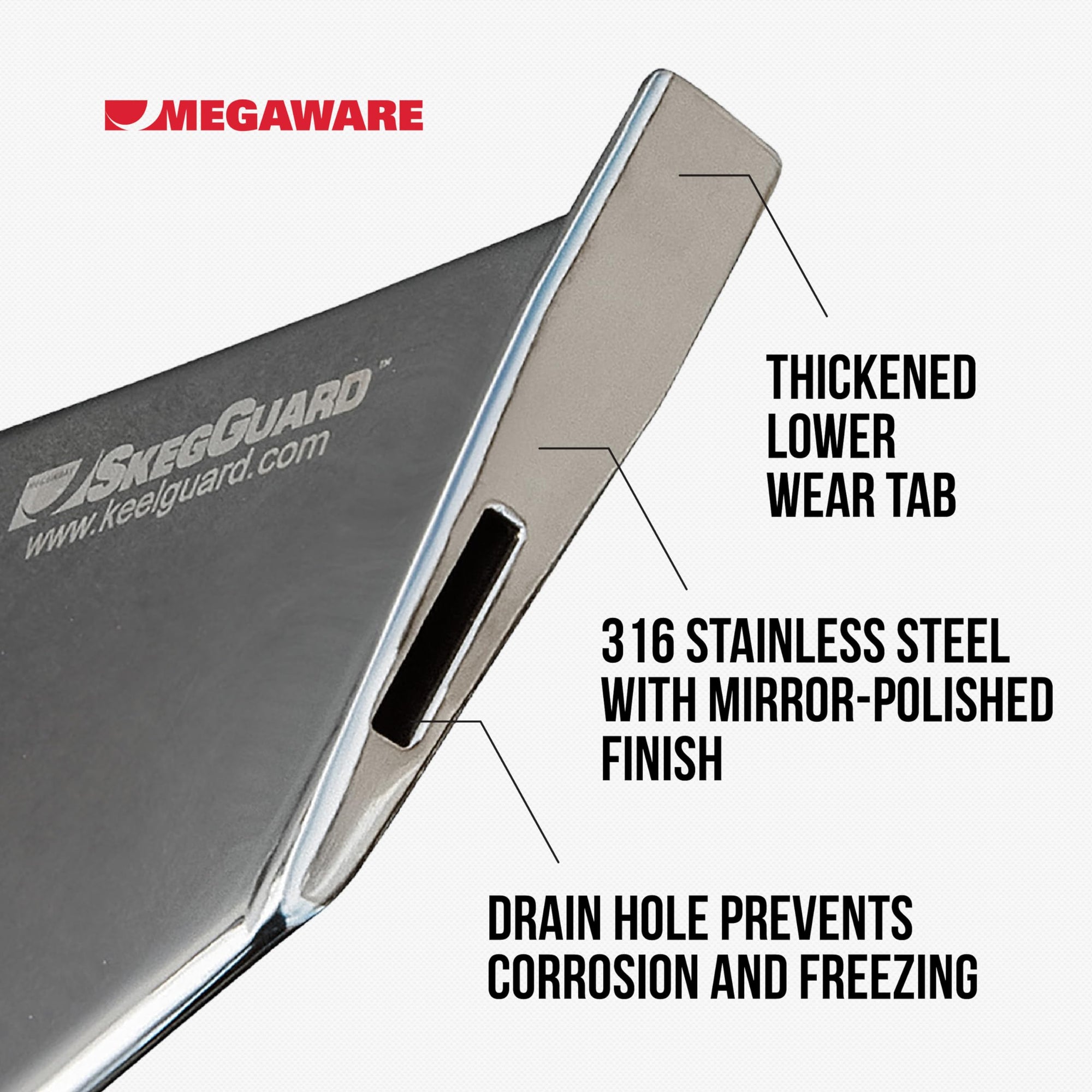 MEGAWARE KEELGUARD SKEGGUARD 27261 Fits Suzuki 50AV-60AV 2014-Pres, DF90T 2001-2010, DF100-115-140 (No 100BT) 2001-Pres, 316 Marine-Grade Stainless Steel Guard Protector with Drain DIY Fix Broken Skeg