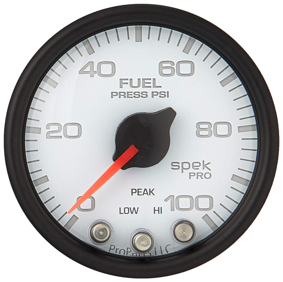 Gauge AUTO METER P31412 Fuel Press (Spek-Pro Gauge, 2 1/16", 100Psi, Stepper Motorwith Peak & Warn, Wht/Blk, Spek-Pro)