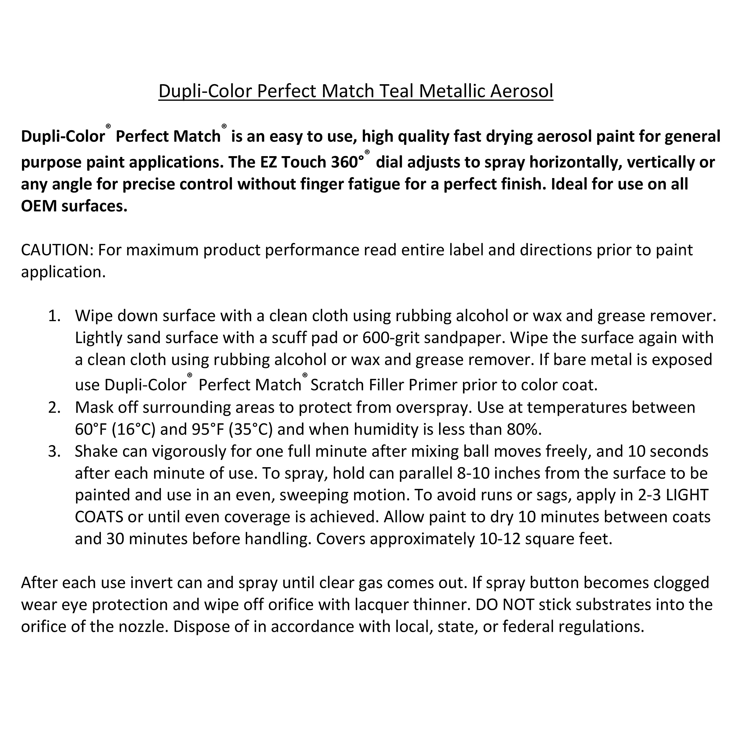 Perfect Match Dupli-Color Automotive Spray Paint – Chrysler Teal Metallic, PP5/LP5 – 8 oz. Aerosol Can
