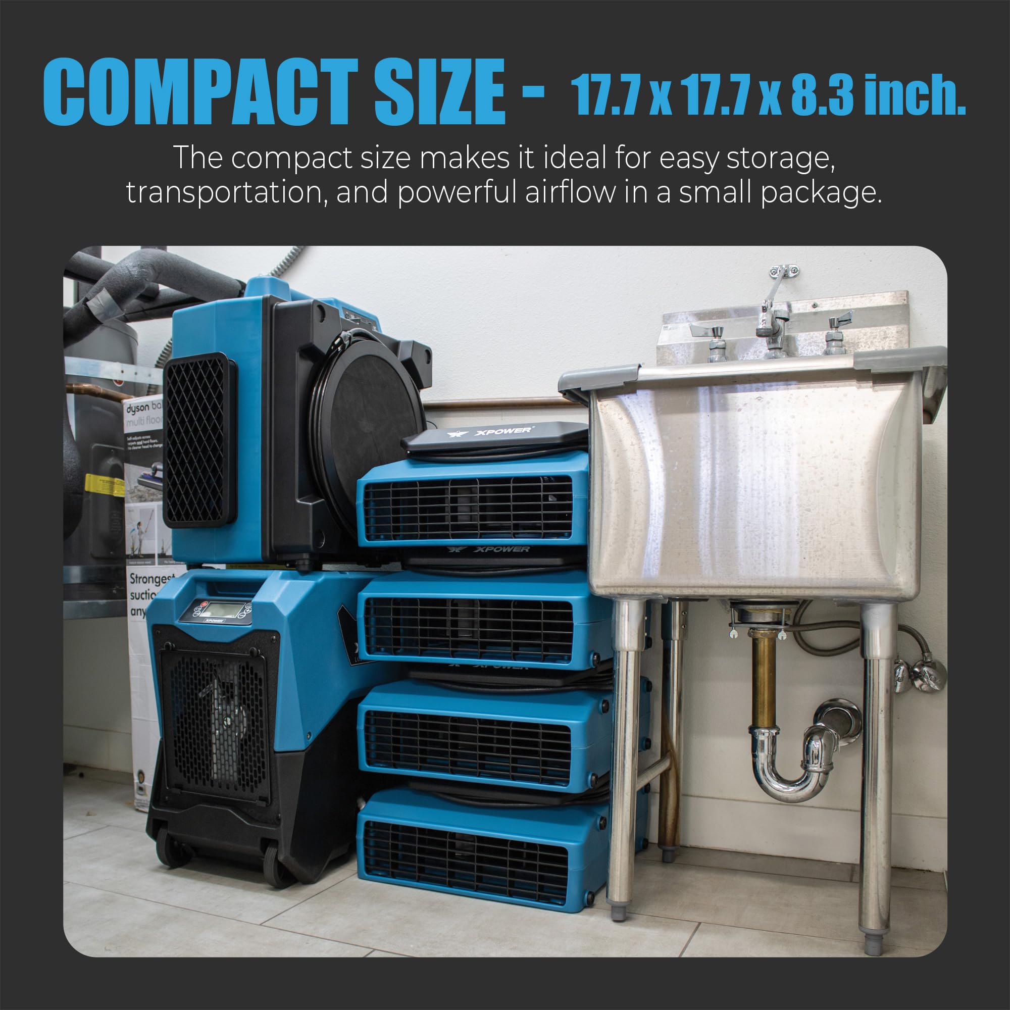 1/3HP XPOWER PL-700A 1050 CFM Air Mover – Sealed Motor Low Profile Carpet Dryer – Air Blower Build-In GFCI Power Outlets & Hour Meter Dryer Floor Fan