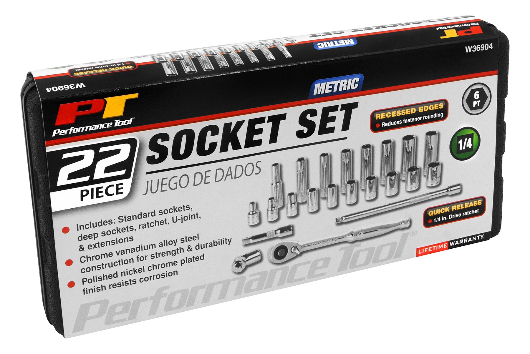 W36904 Performance Tool 1/4-Inch Drive MET Socket Set, 22-Piece