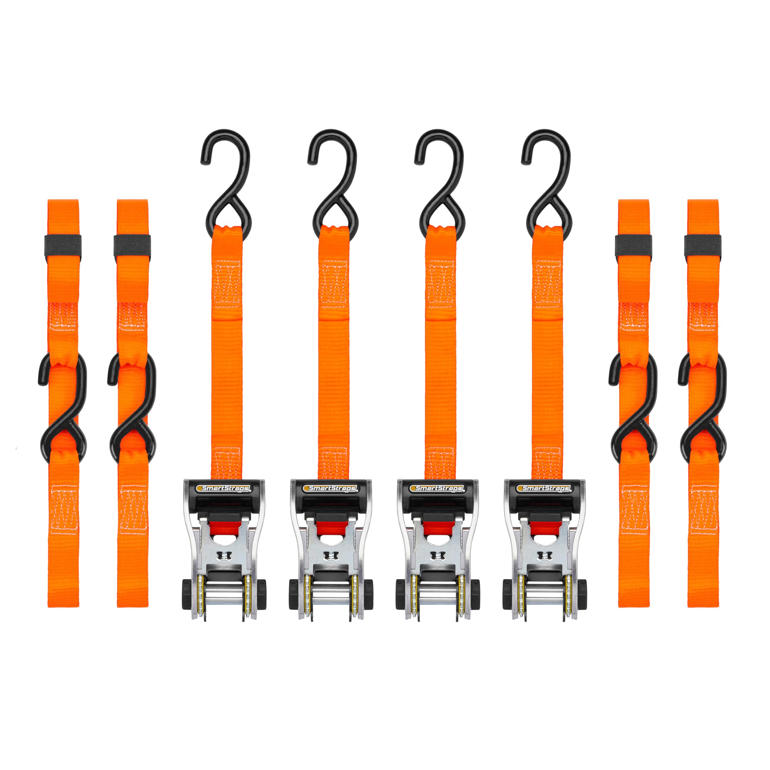 SmartStraps WINSTON PROD 14’ Premium Ratchet Straps, 4 Pack – 3,000lbs Break Strength, 1,000lbs Safe Work Load – Haul Heavy-Duty Loads Such As Boats and Appliances