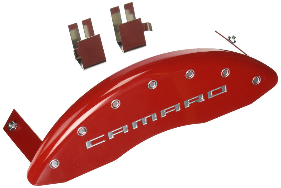 Caliper Covers MGP 14036SCA5RD (Red Powder Coat Finish, Engraved Front and Rear: Gen 5/6 Camaro, Silver Characters, Set of 4)