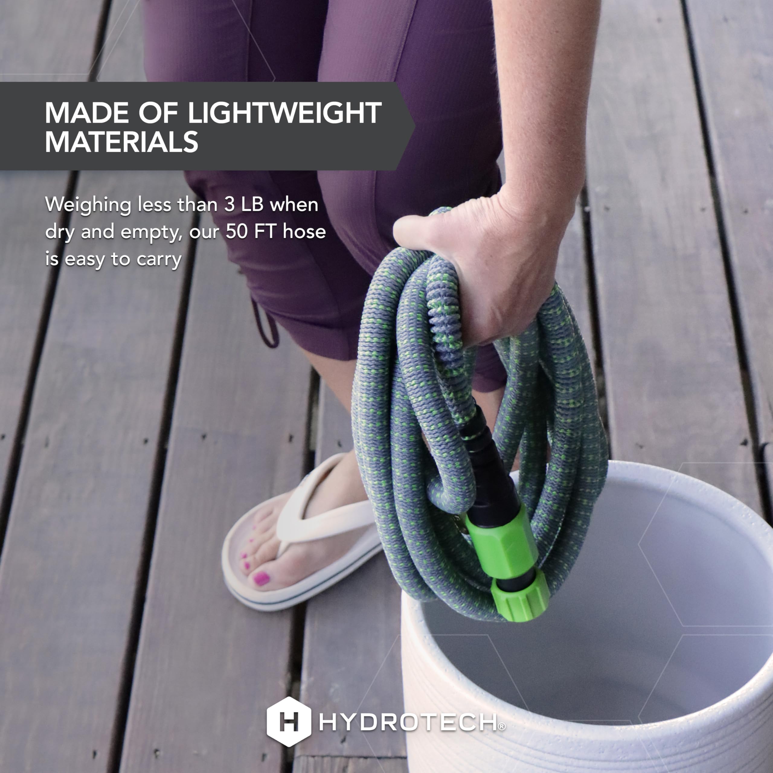 50 ft HydroTech Expandable Garden Hose - Burst Proof & Lightweight, Flexible Water Hose with Durable Reinforced Latex Core & Solid Brass Fittings for Lawn, Garden, Car Washing