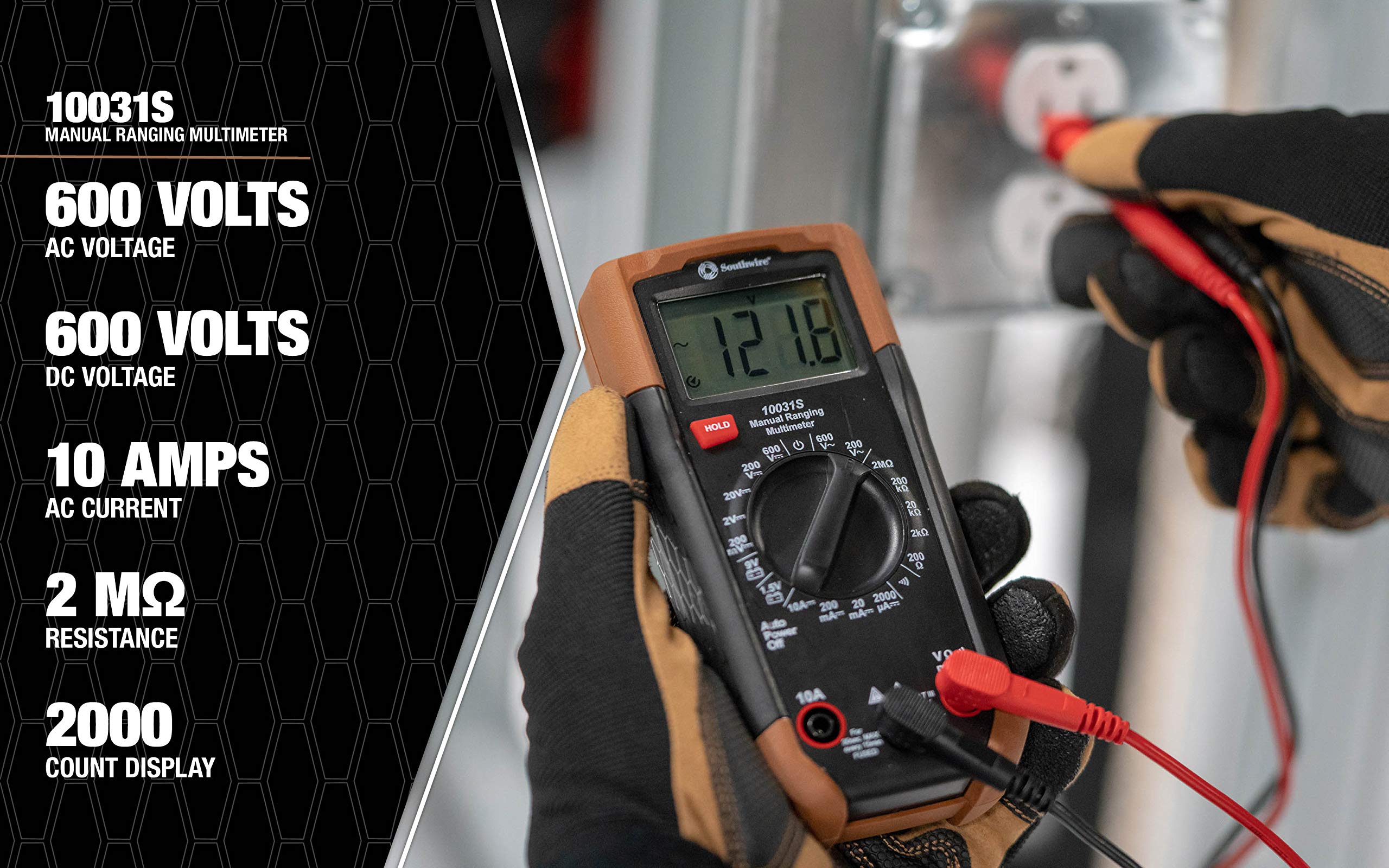 Electrical Test Kit Southwire 10037K with Full-Function Multimeter; Non-Contact Voltage Detector; and Outlet Tester; Includes Test Leads and Batteries