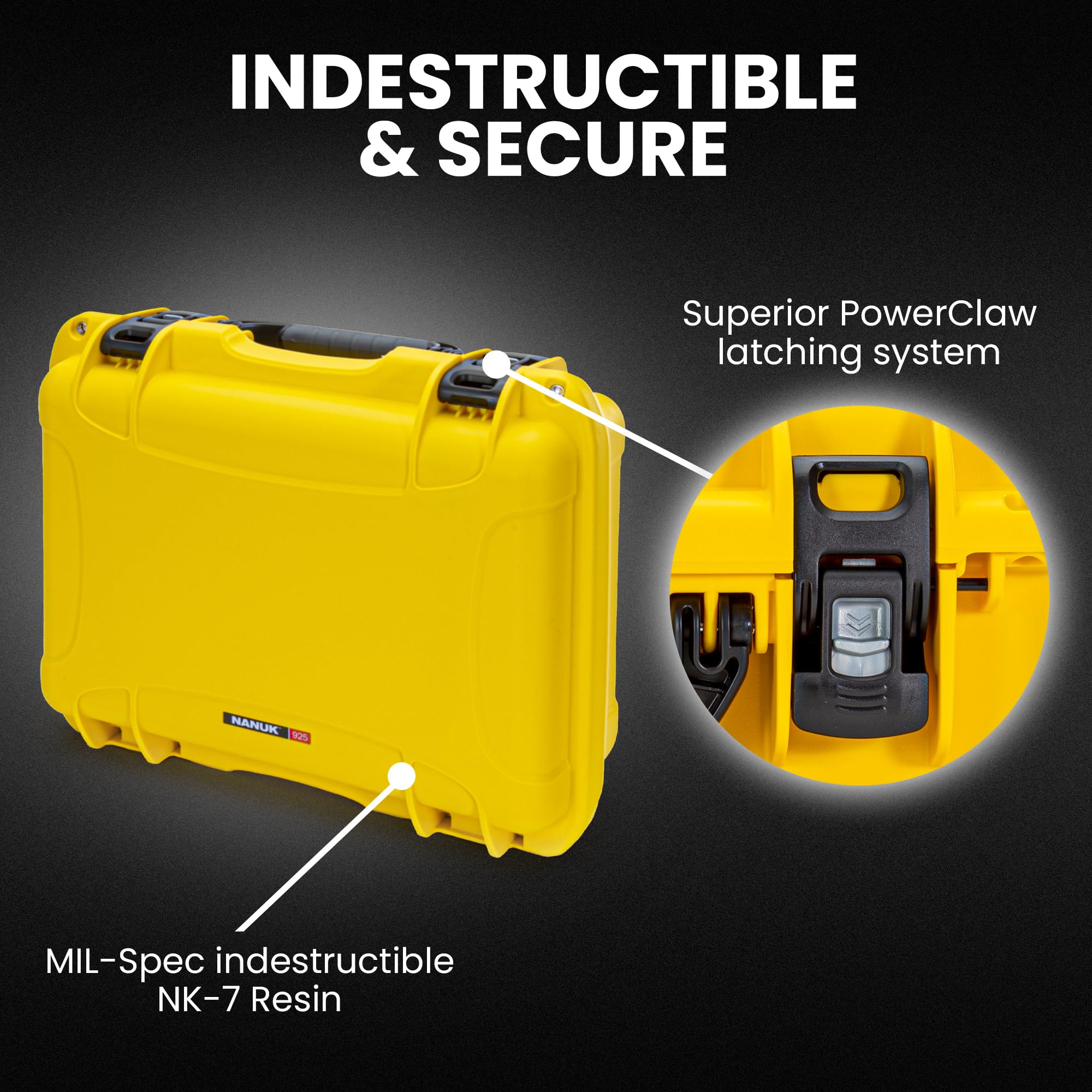 Pro Photo Kit Nanuk 925 – Waterproof Travel Camera Hard Case with Padded Dividers & Lid Organizer, 18.7” x 14.8” x 7”, Dustproof & Impact-Resistant Airline Carry-On Approved – Yellow