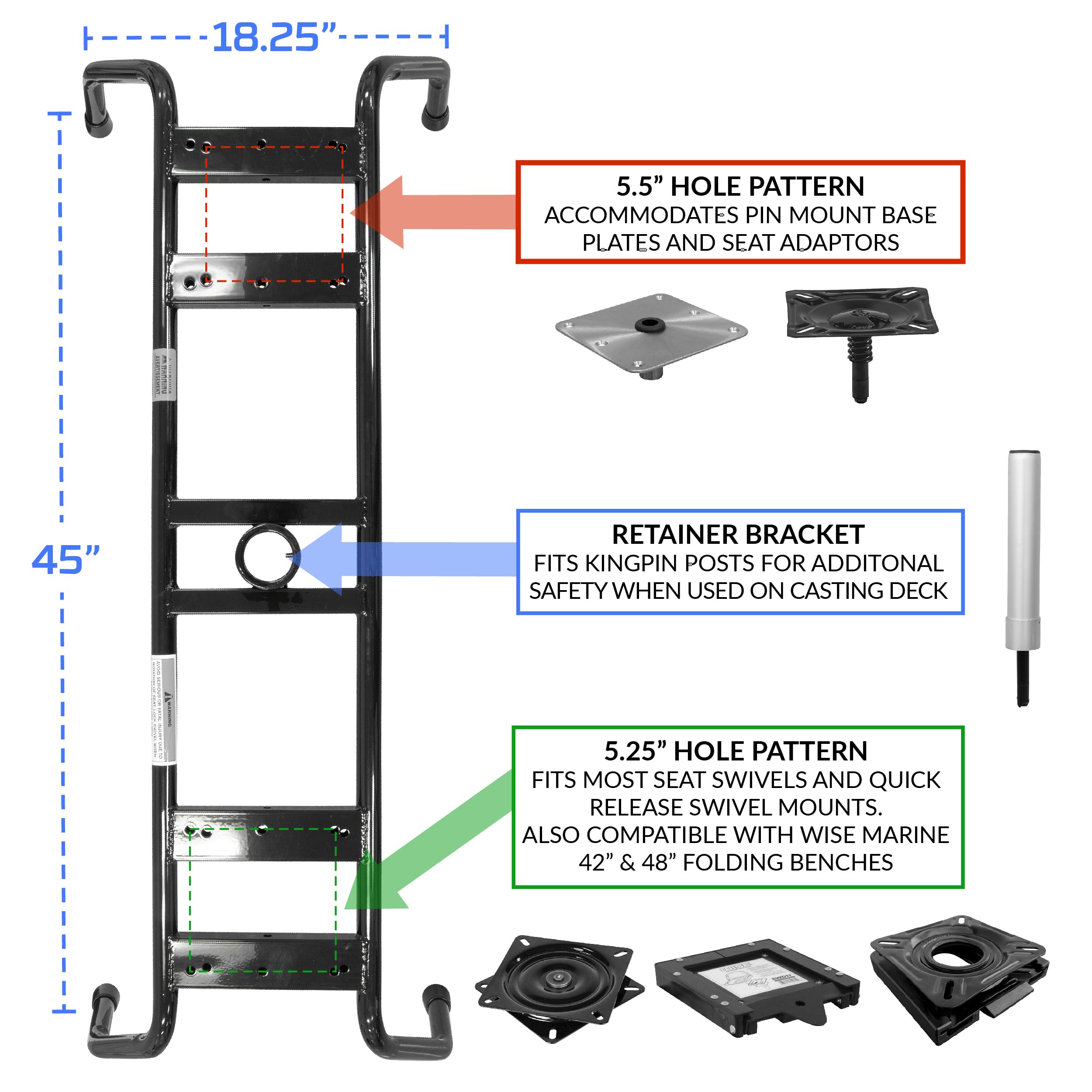 8WD1280 Wise Double Portable Seat Stand for Boat Seats, Black