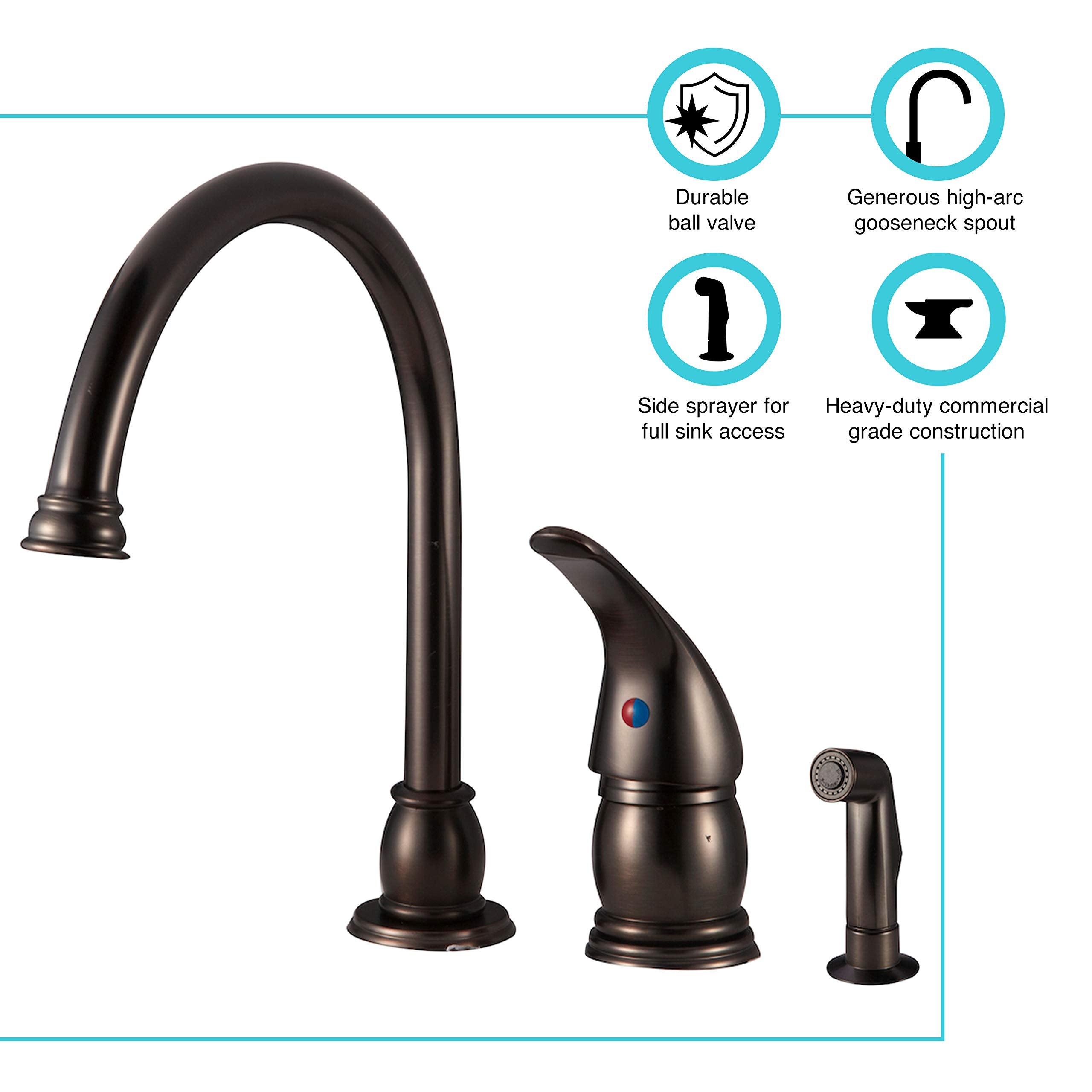 Dura Faucet RV Gooseneck Kitchen Sink Faucet DF-NMK301-VB with Matching Side Sprayer (Venetian Bronze)