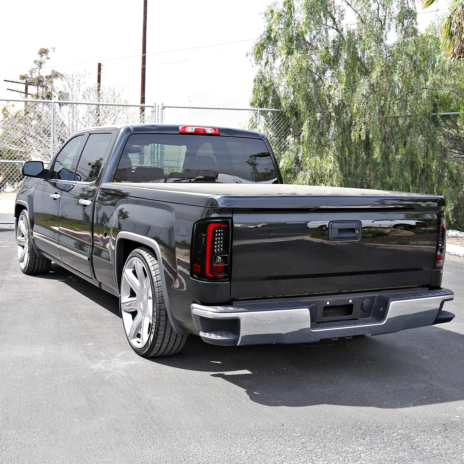 Jet Black Housing Spec-D Tuning Red LED Bar Tail Lights Compatible with 2014-2018 GMC Sierra 1500, 2014-2018 GMC Sierra 2500HD, 2014-2018 GMC Sierra 3500HD, Left + Right Pair Assembly