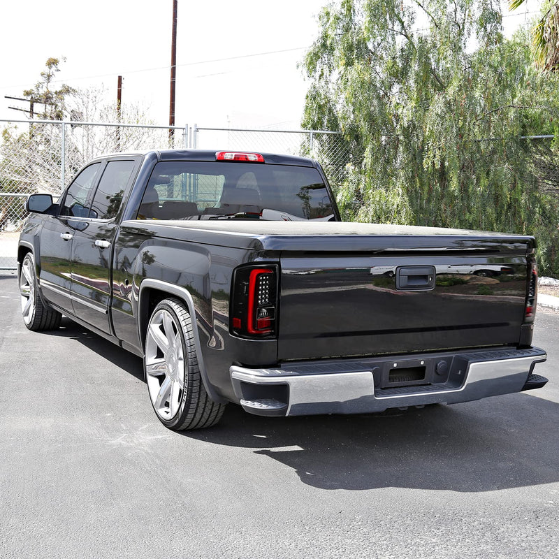 Jet Black Housing Spec-D Tuning Red LED Bar Tail Lights Compatible with 2014-2018 GMC Sierra 1500, 2014-2018 GMC Sierra 2500HD, 2014-2018 GMC Sierra 3500HD, Left + Right Pair Assembly