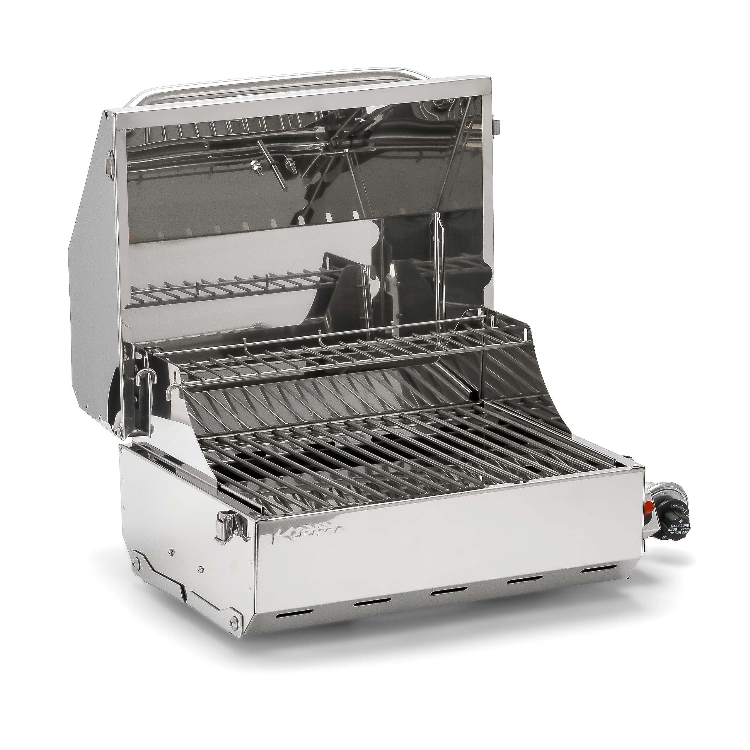 Kuuma Camco Stow N’Go 216 Elite Propane Grill | Features Built-In Thermometer & Push-Button Igniter | Includes Fold Away Legs & Removable Warming Rack | Use as Camping Stove and More (58155)