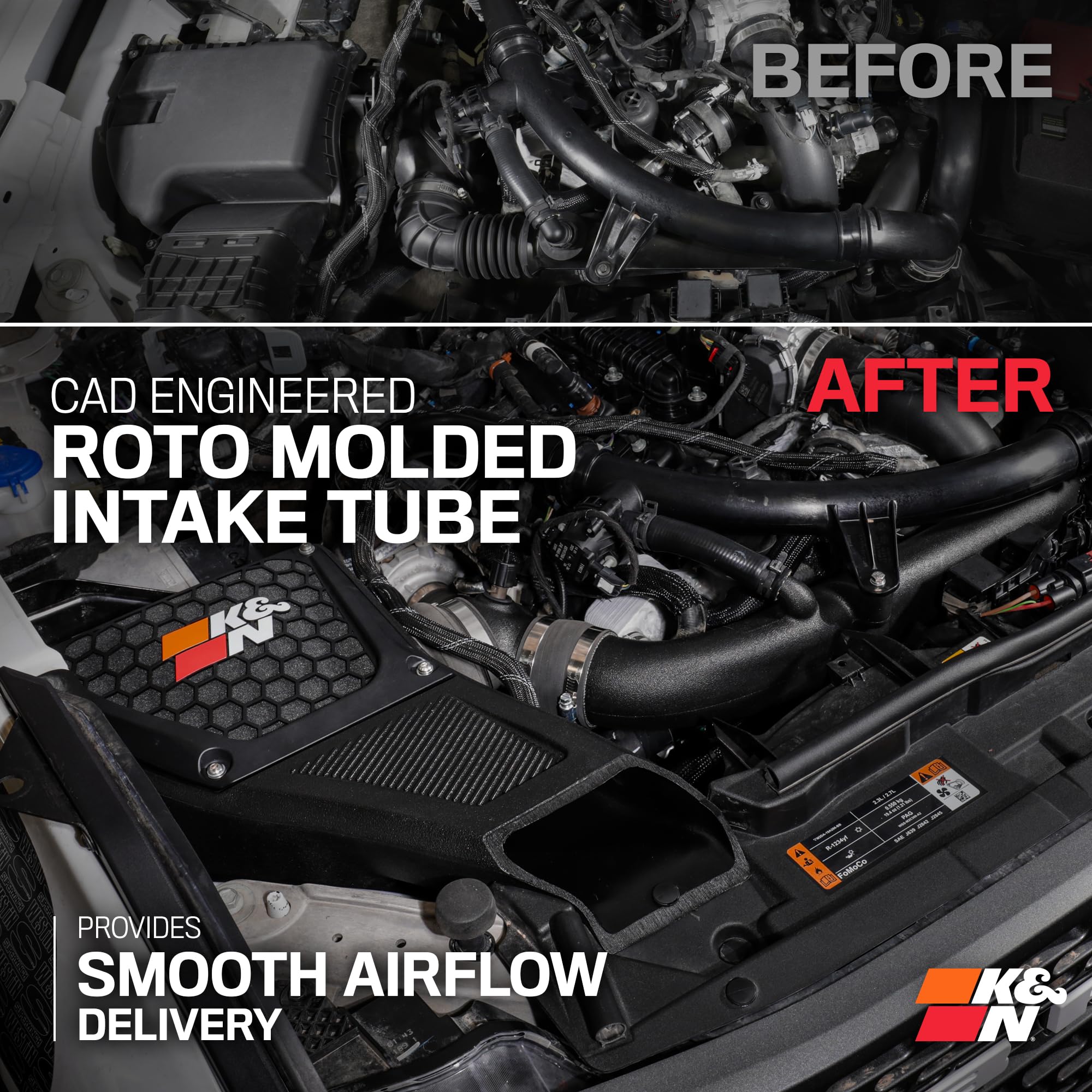Cold Air Intake System K&N: Dry-Flow Air Filter, Increase Performance & Towing: Compatible with 2021-2024 FORD: Bronco, 30-2619