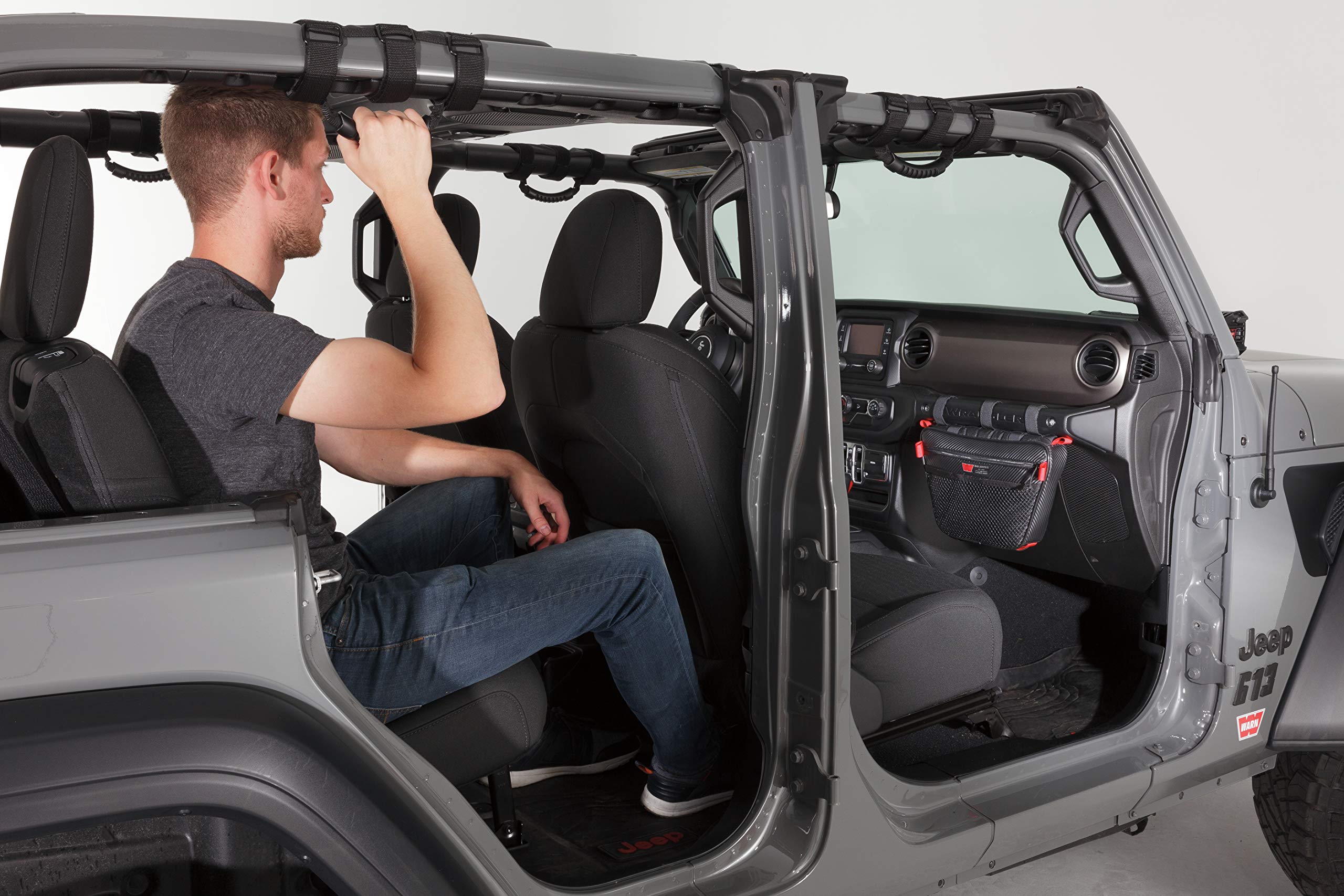 102654 WARN Rubber Grab Handles/Bar Mounted Roll Cage, Black, 1 Pair