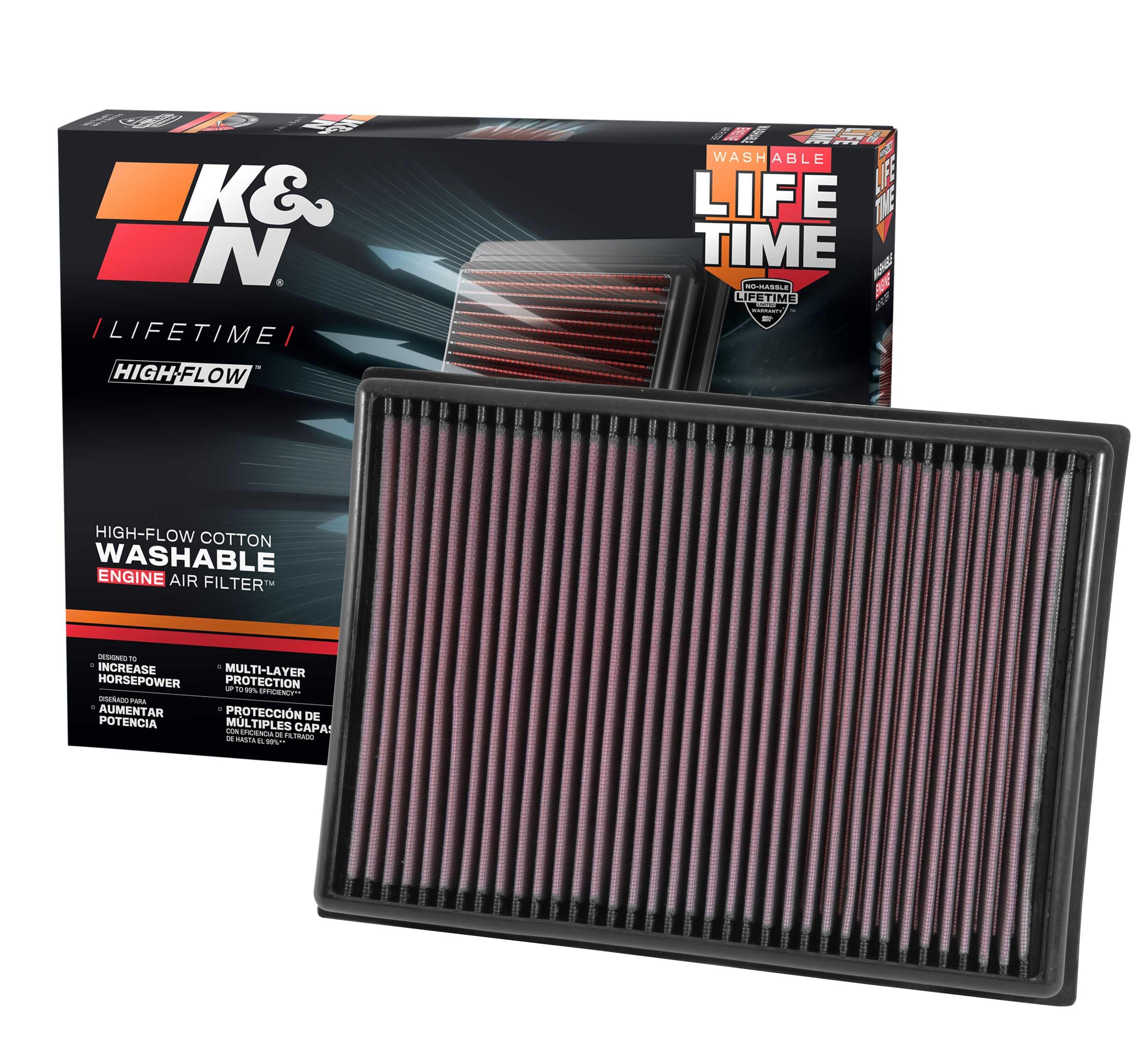 High-Flow K&N Original Lifetime Engine Air Filter: Increase Power: Premium, Washable: Compatible with 2010-2024 Toyota/Lexus: GX460, 4Runner, FJ, Land Cruiser, Prado, 33-2438